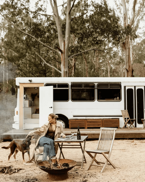 outdoor firepit at Moss and Wheels converted bus stay Cottles Bridge