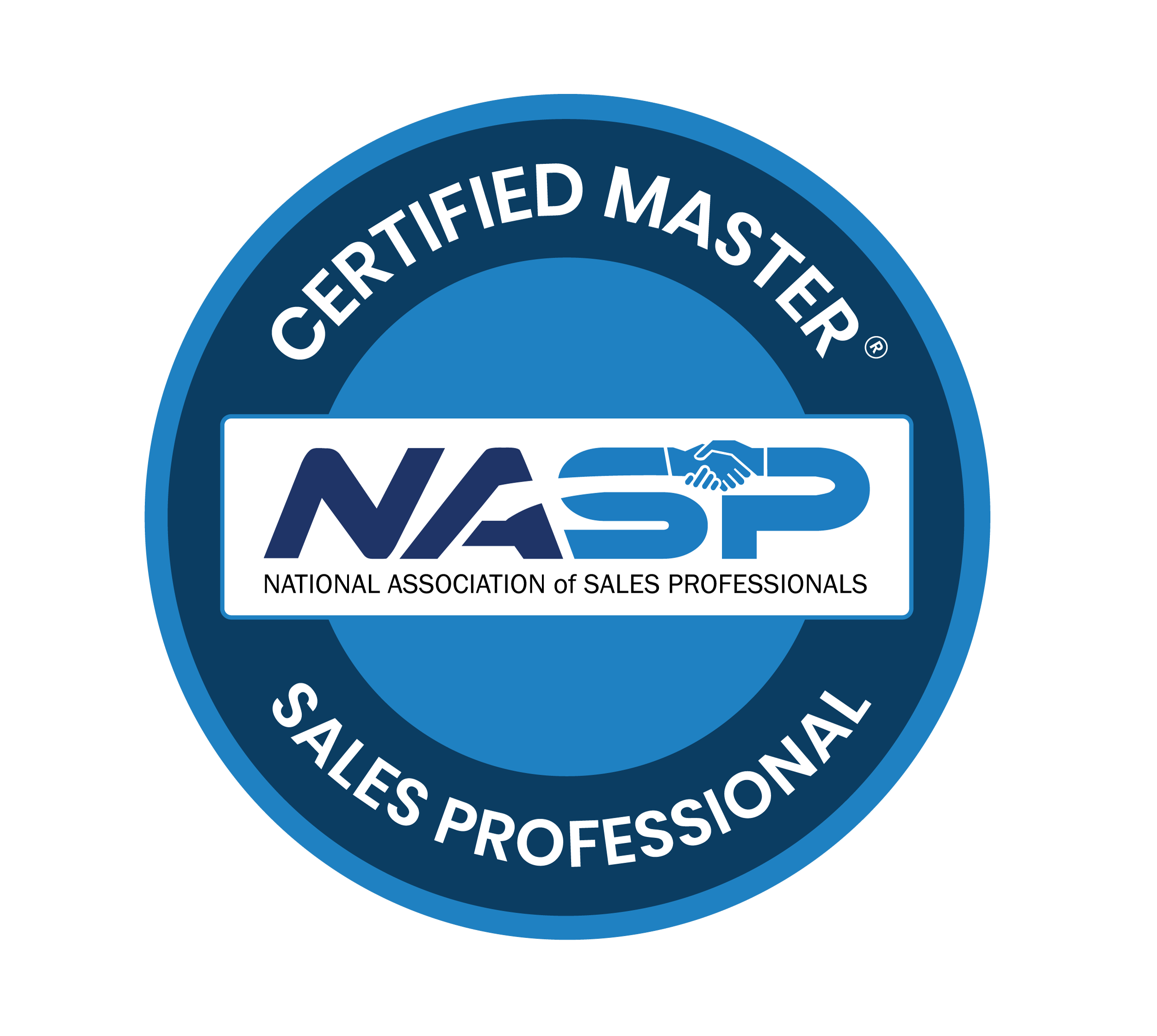 NASP Certified Master Sales Professional badge with a handshake icon and text.