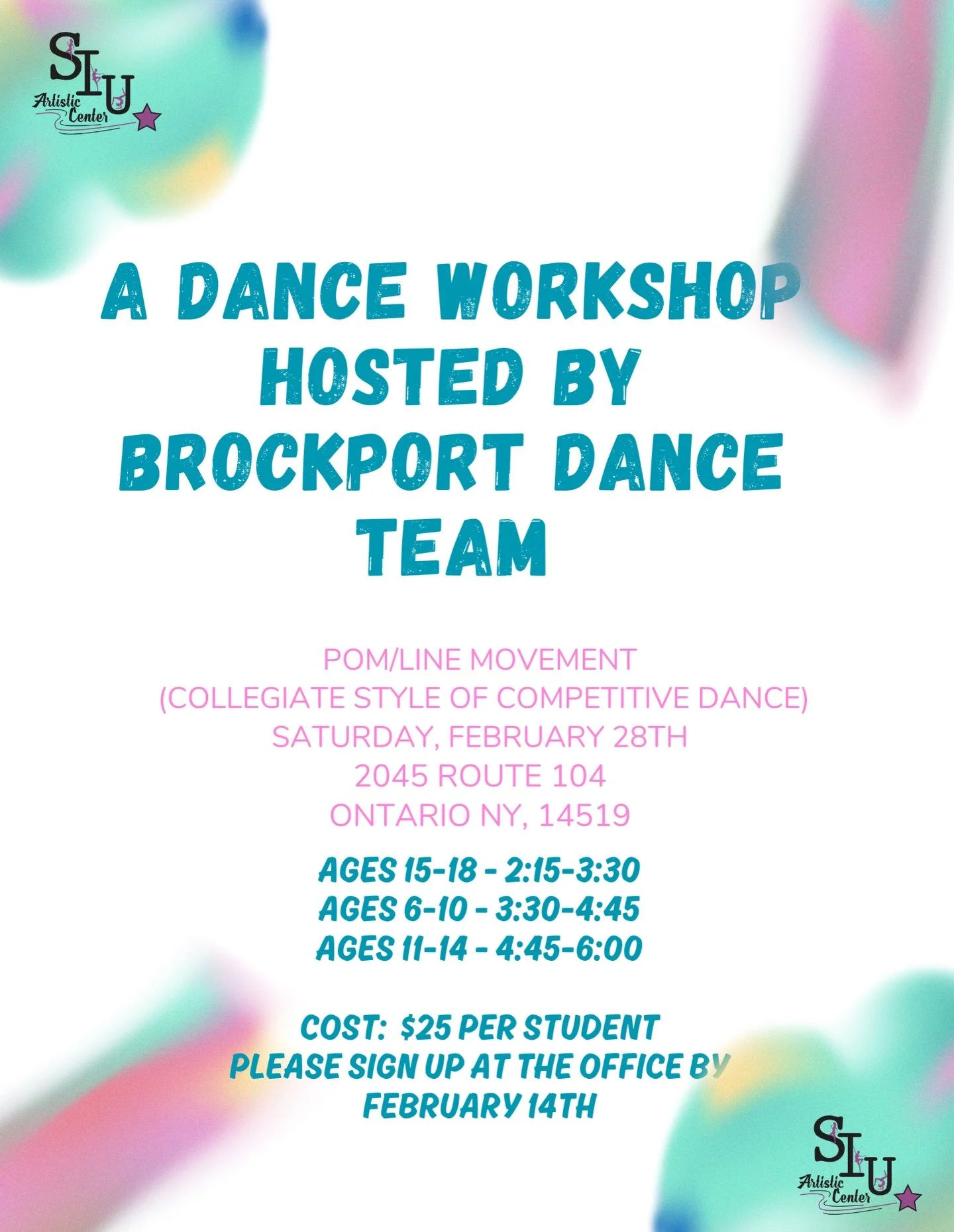 We&rsquo;re excited to welcome the Brockport Dance Team @bportdanceteam to SIUAC for a Pom / Line Movement Workshop!

This collegiate-style competitive dance workshop is perfect for dancers looking to sharpen precision, power, and performance &mdash;
