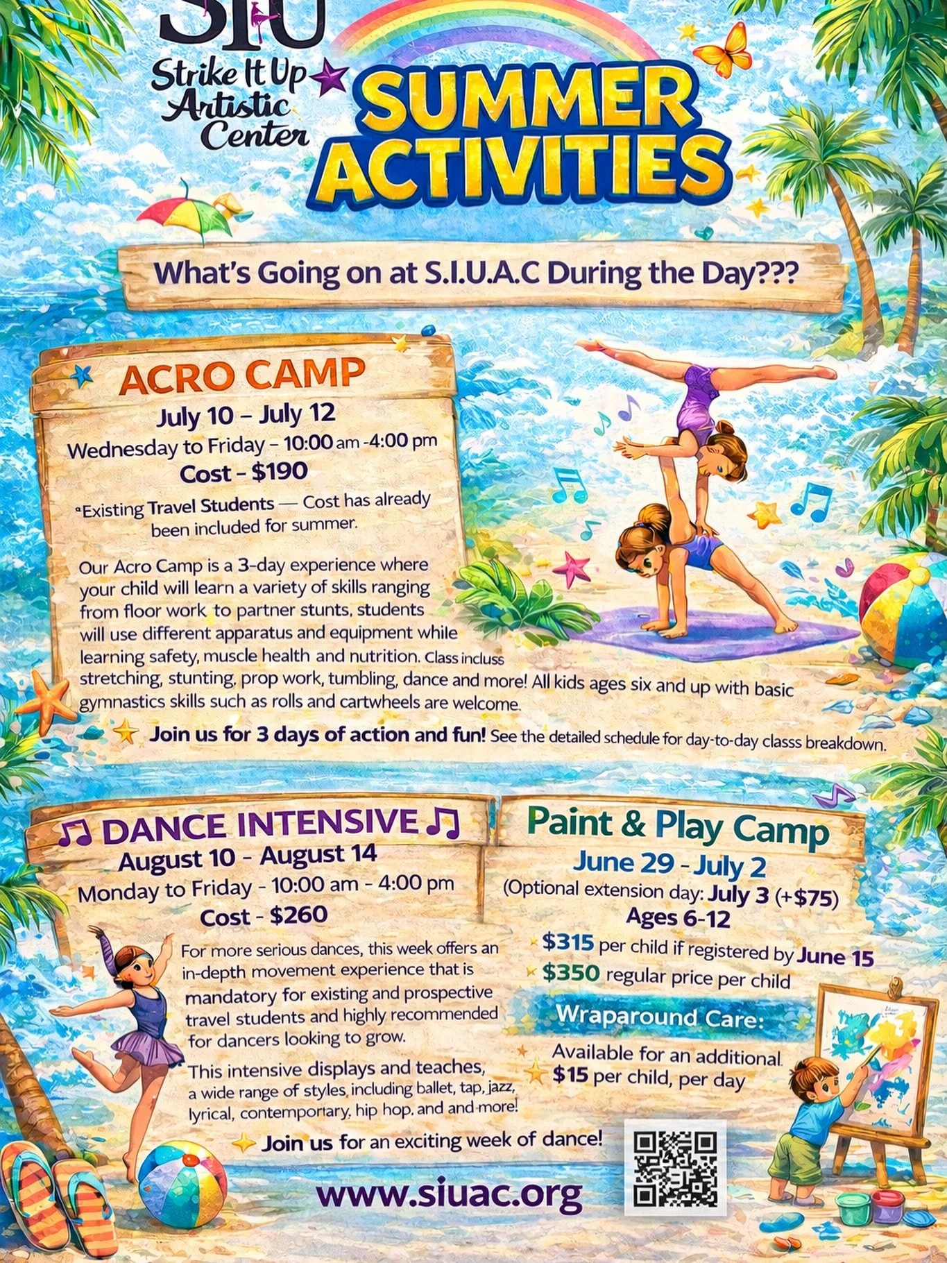 ☀️ Summer Camp Registration is OPEN at Strike It Up Artistic Center!☀️

We&rsquo;re so excited for another fun summer of creativity, movement, and confidence-building at SIUAC! Whether your child loves art, dance, tumbling, or performing, we have som