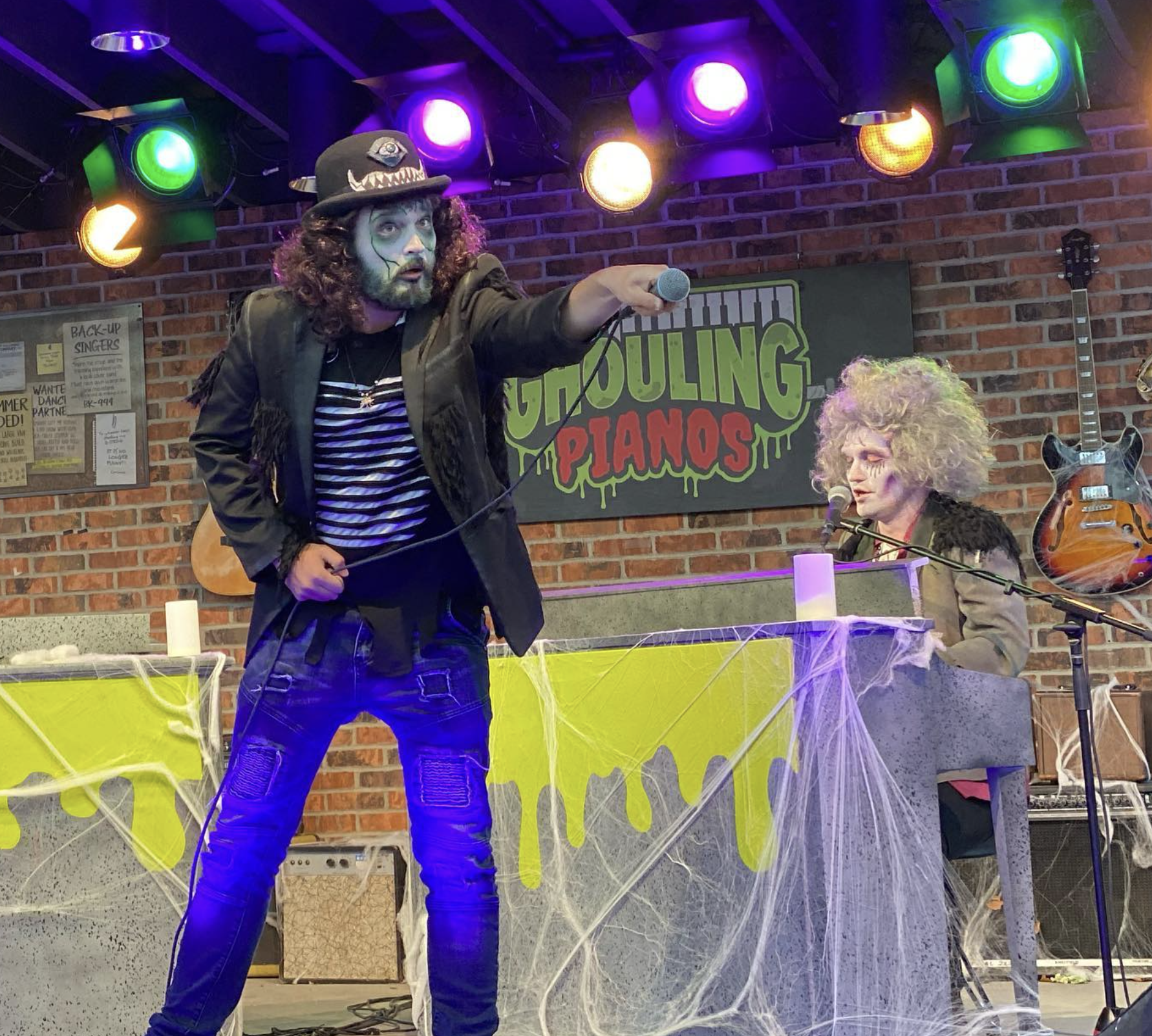 Giacomo in ghastly ghoul makeup doing a Dueling Piano gig