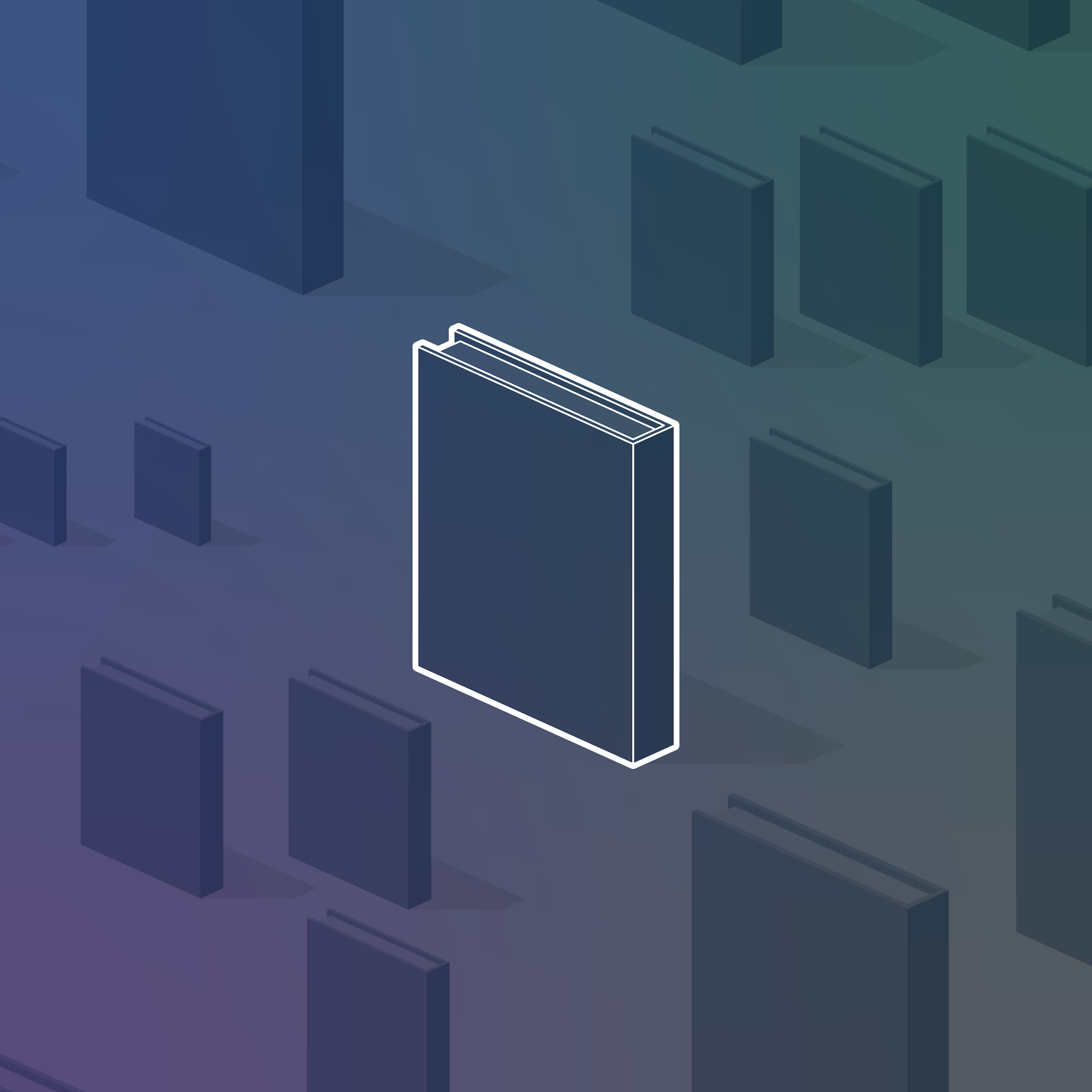 Compendium CTA graphic with an outlined book icon and axonometric book pattern, signalling deeper reading.