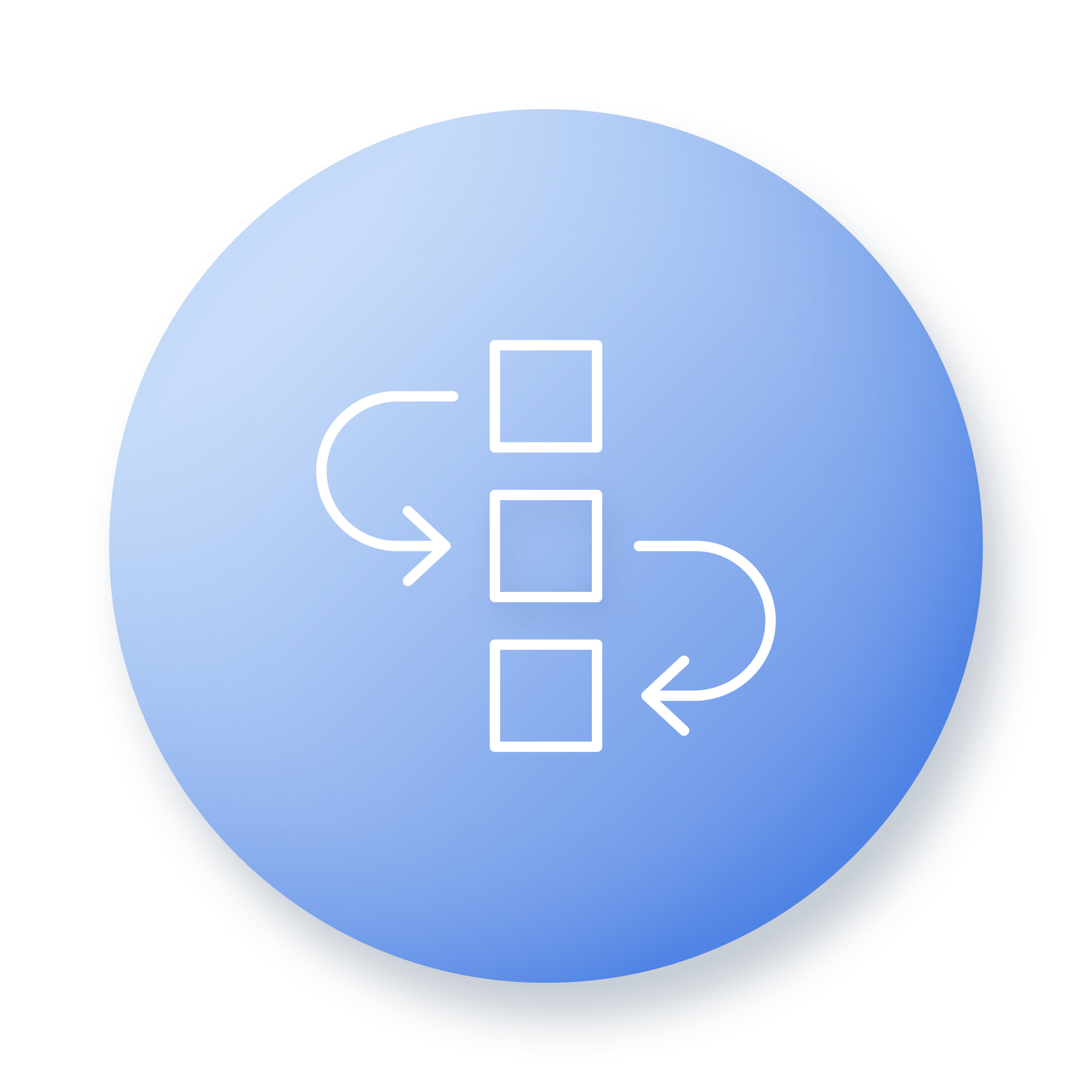 Blue process icon with three blocks and arrows for How It Works in the Native Dry Meadow Design Toolkit.