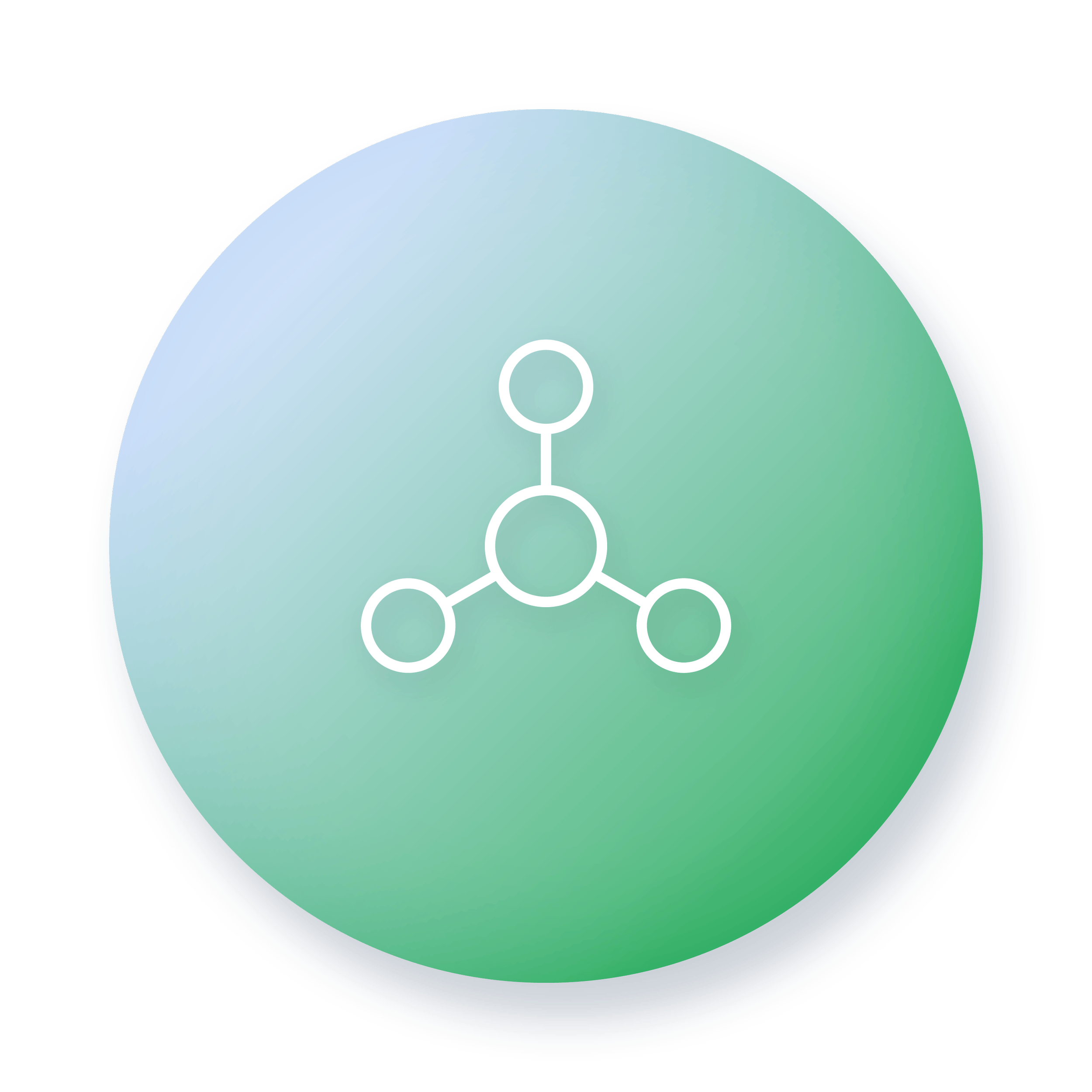 Green icon with a three-branch connection symbol, showing the garden design system can be applied three ways.