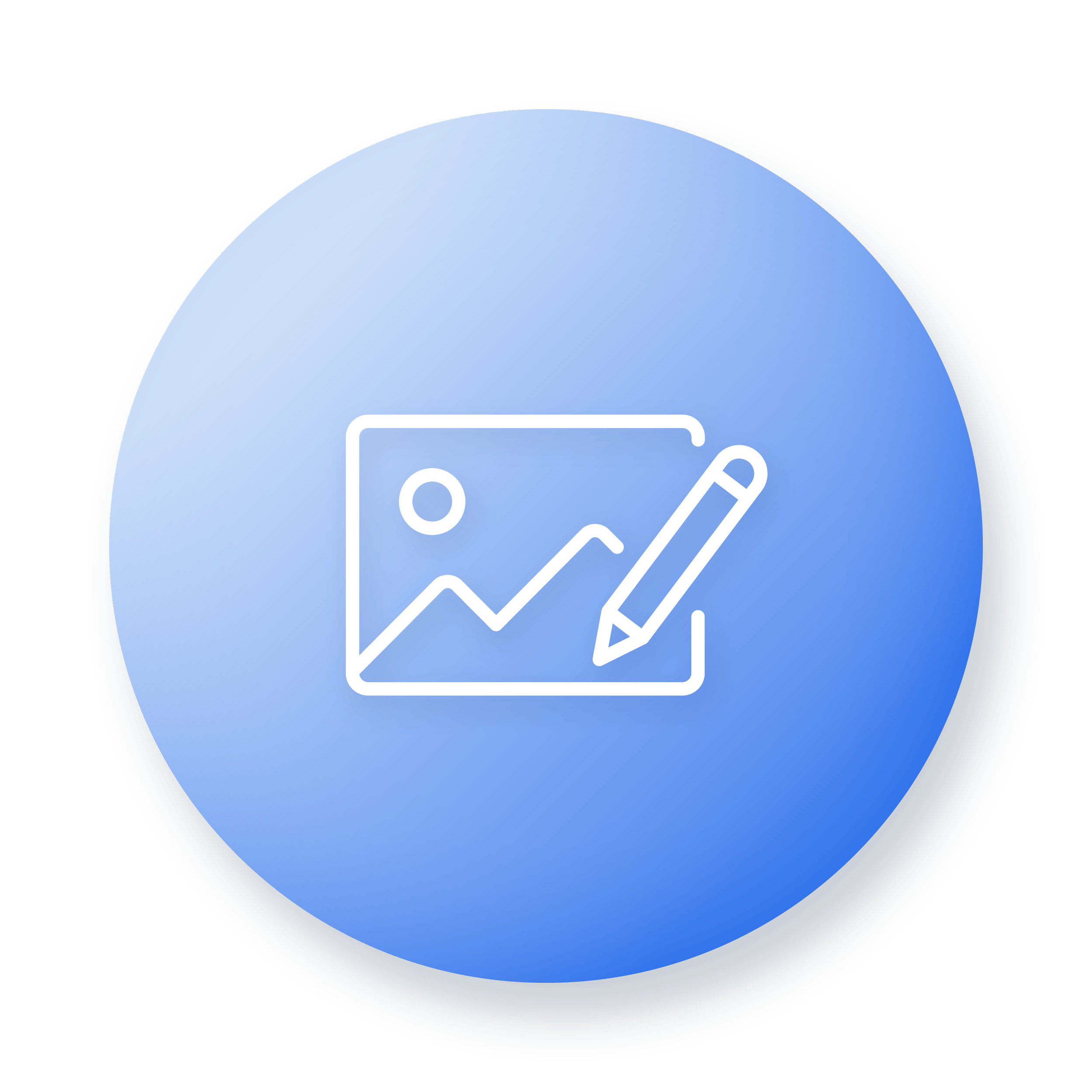 Design stage icon with an image-and-pencil symbol on a blue gradient circle representing the planting design process.