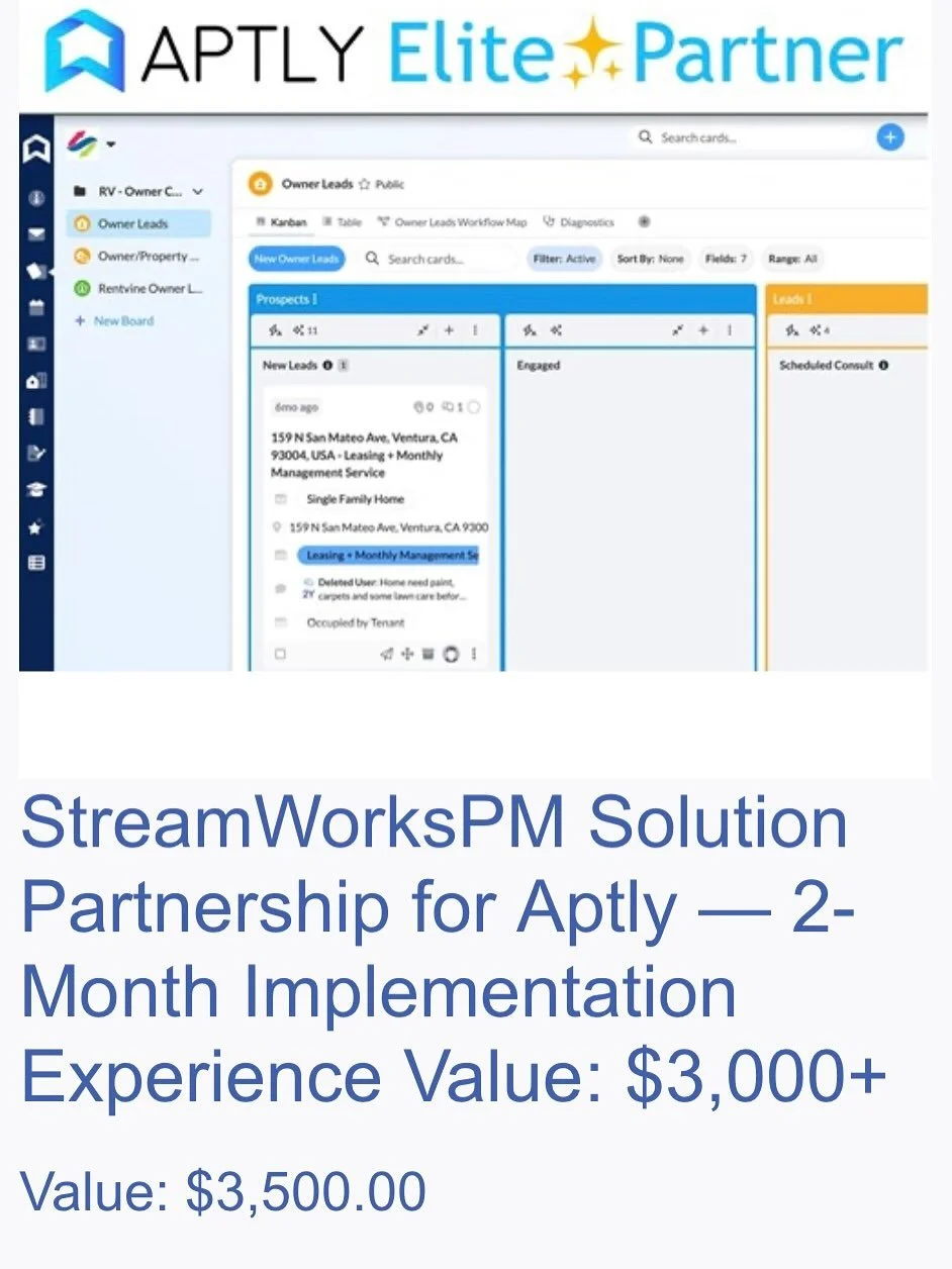 Supporting the NARPM PAC Silent Auction! 💙

We&rsquo;re donating two exclusive StreamWorksPM experiences &mdash; both built to help property managers simplify, scale, and automate smarter:

✨ 2-Month Solution Partnership &ndash; audit, optimization,