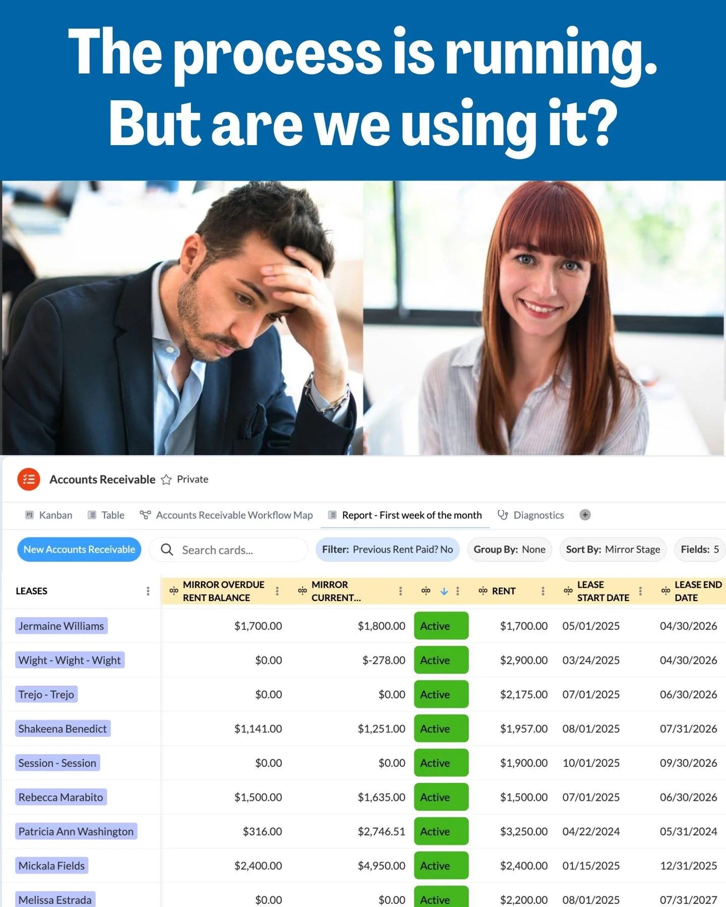 Struggling with process buy-in lately?
ㅤ
Quick question I keep asking teams:
Are your meetings happening on the process board &mdash; or are you just talking about it?
ㅤ
Try this instead:
Put the board on the screen and run the meeting from there.
ㅤ
