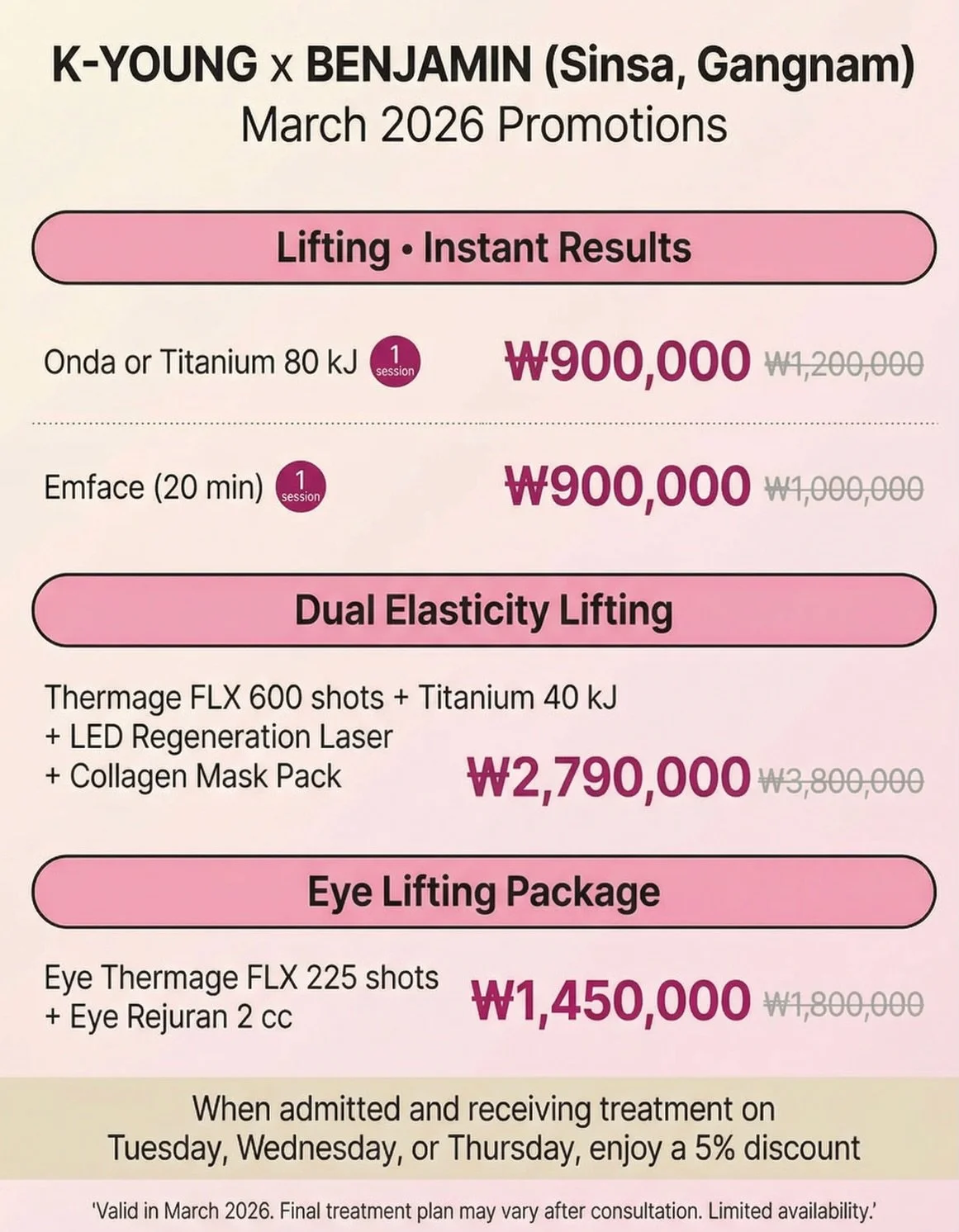 March 2026 | K-YOUNG x BENJAMIN (Sinsa, Gangnam) 💖
Limited promo slots&mdash;DM &ldquo;BENJAMIN&rdquo; for promo packages!