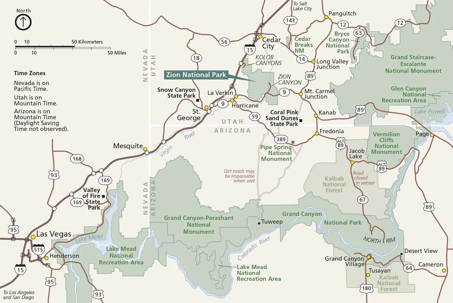 Area maps of Springdale, Zion National Park, and the surrounding areas ...