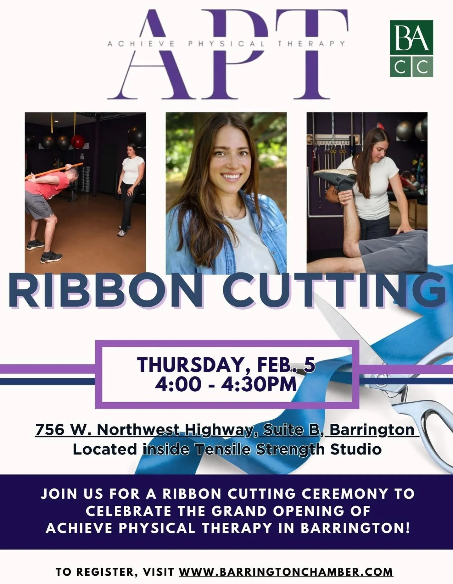 ✂️🥳🎉

Join us for our ribbon cutting Thursday February 5th at 4pm with the Barrington Chamber of Commerce! Come celebrate with light food, drinks, and a raffle prize for a lucky winner! 

This will give you a chance to check out our space and learn