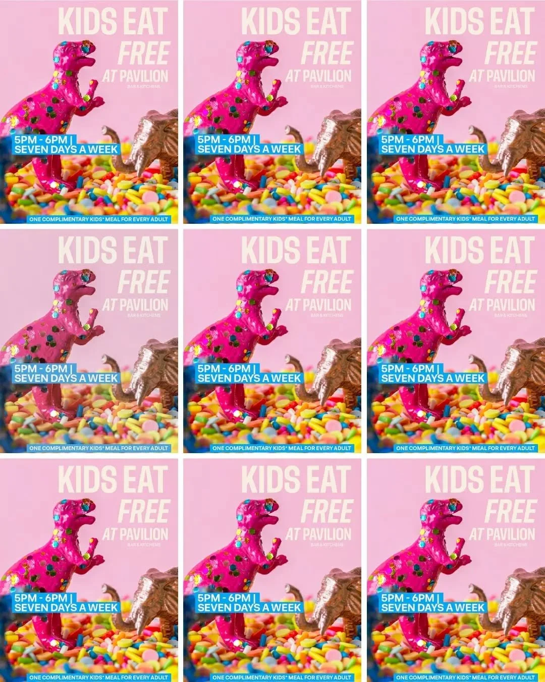 Kids Eat Free at Pavilion Bar &amp; Kitchens is available ALL DAY this Waitangi Day, Friday, February 6th. 

More favourites, more smiles, zero &ldquo;I&rsquo;m still hungry&rdquo;.
🦖🦖🦖