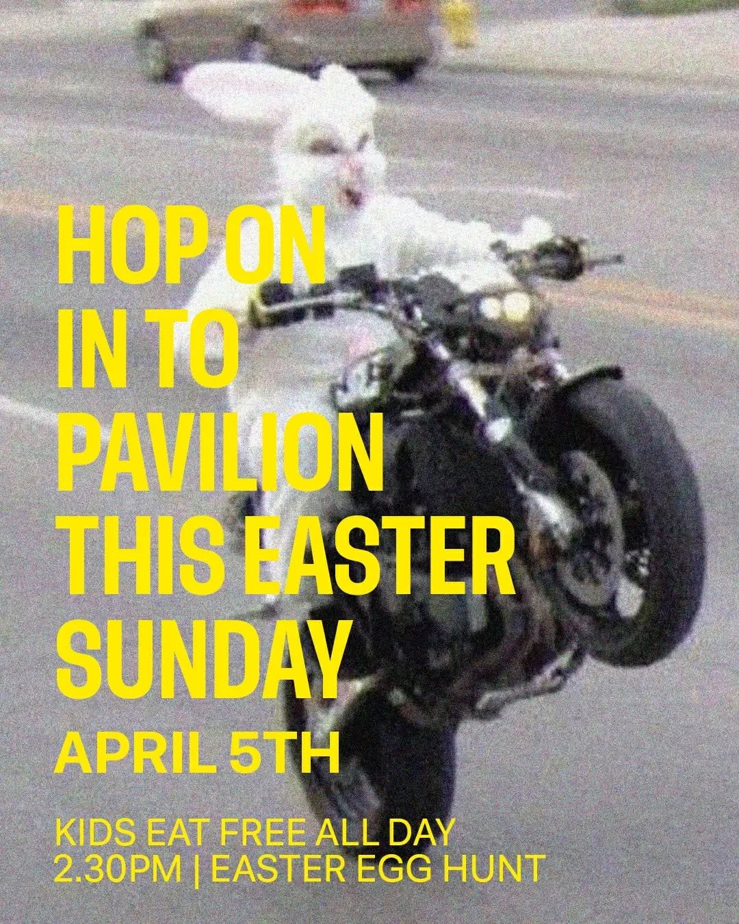 Easter is hopping into Pavilion Bar &amp; Kitchens 🐰

Join us Sunday, April 5, for a full day of good times for the whole family. Think long lunches, sweet treats and a few surprises for the little ones.

✨ Kids* Eat Free all day
🥚 Easter Egg Hunt 