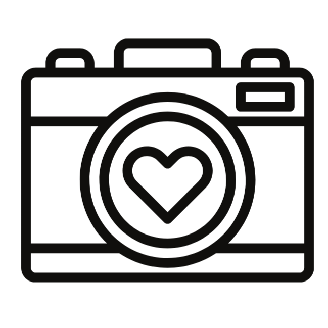 a graphic of a camera with a heart in the lens
