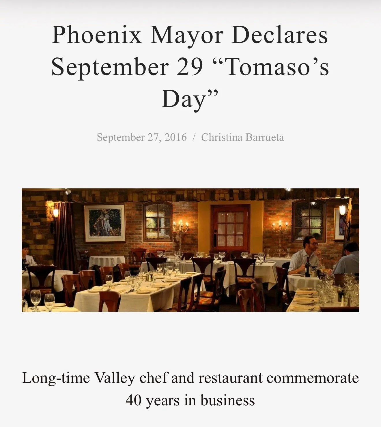 🇮🇹✨ Tomaso&rsquo;s Day ✨🇮🇹⁠
Today, we honor a legend.⁠
Declared by the Mayor, Tomaso&rsquo;s Day commemorates 40+ years of passion, vision, and dedication to Italian cuisine in the Valley.⁠
⁠
Tomaso Maggiore, you changed the culinary landscape fo