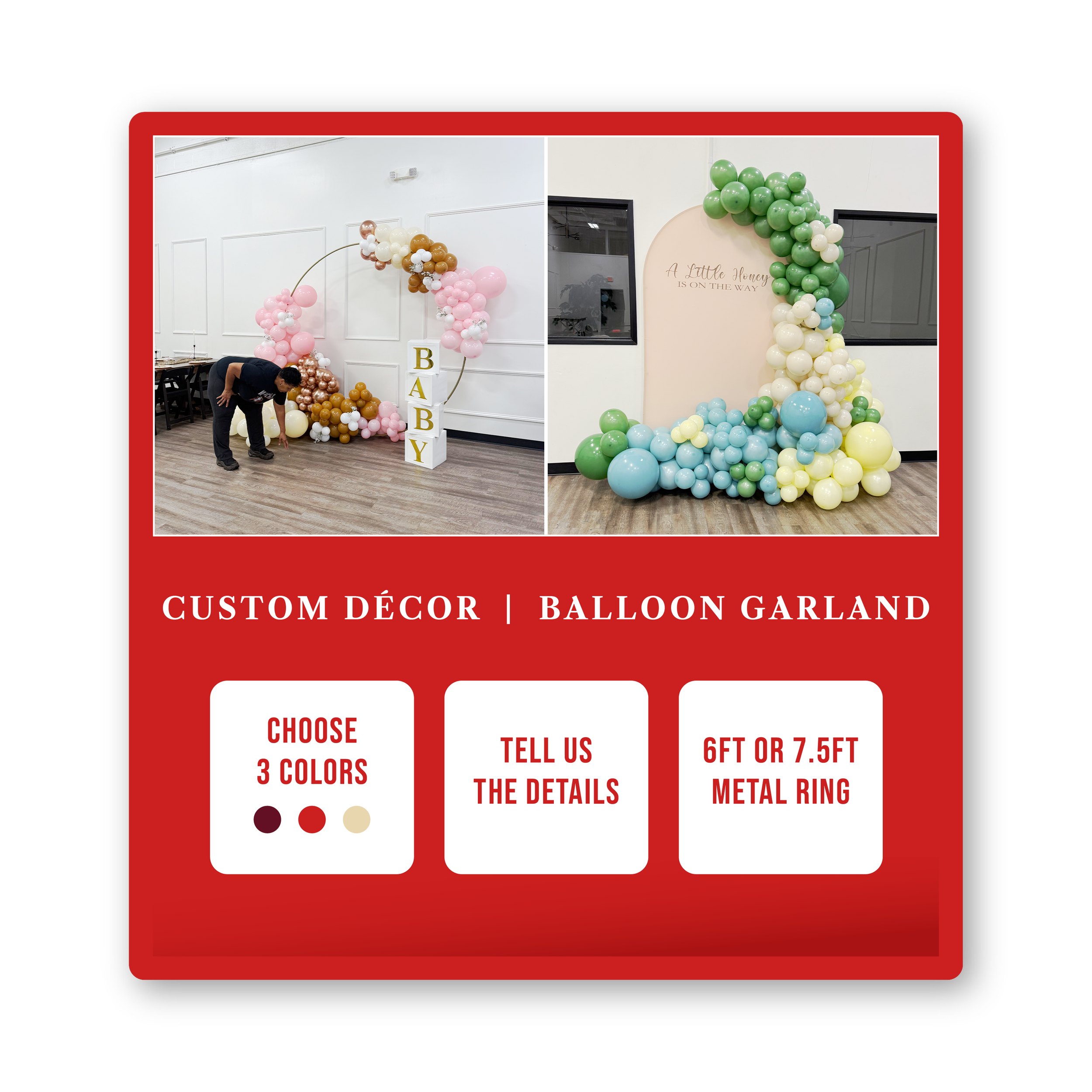 Custom Balloon Garland: Choose 3 colors, and Tell us the details