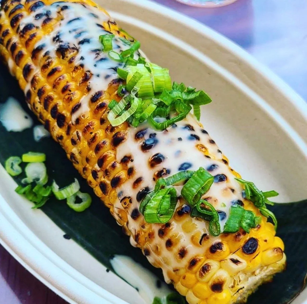 grilled corn with coconut sauce, ginataan