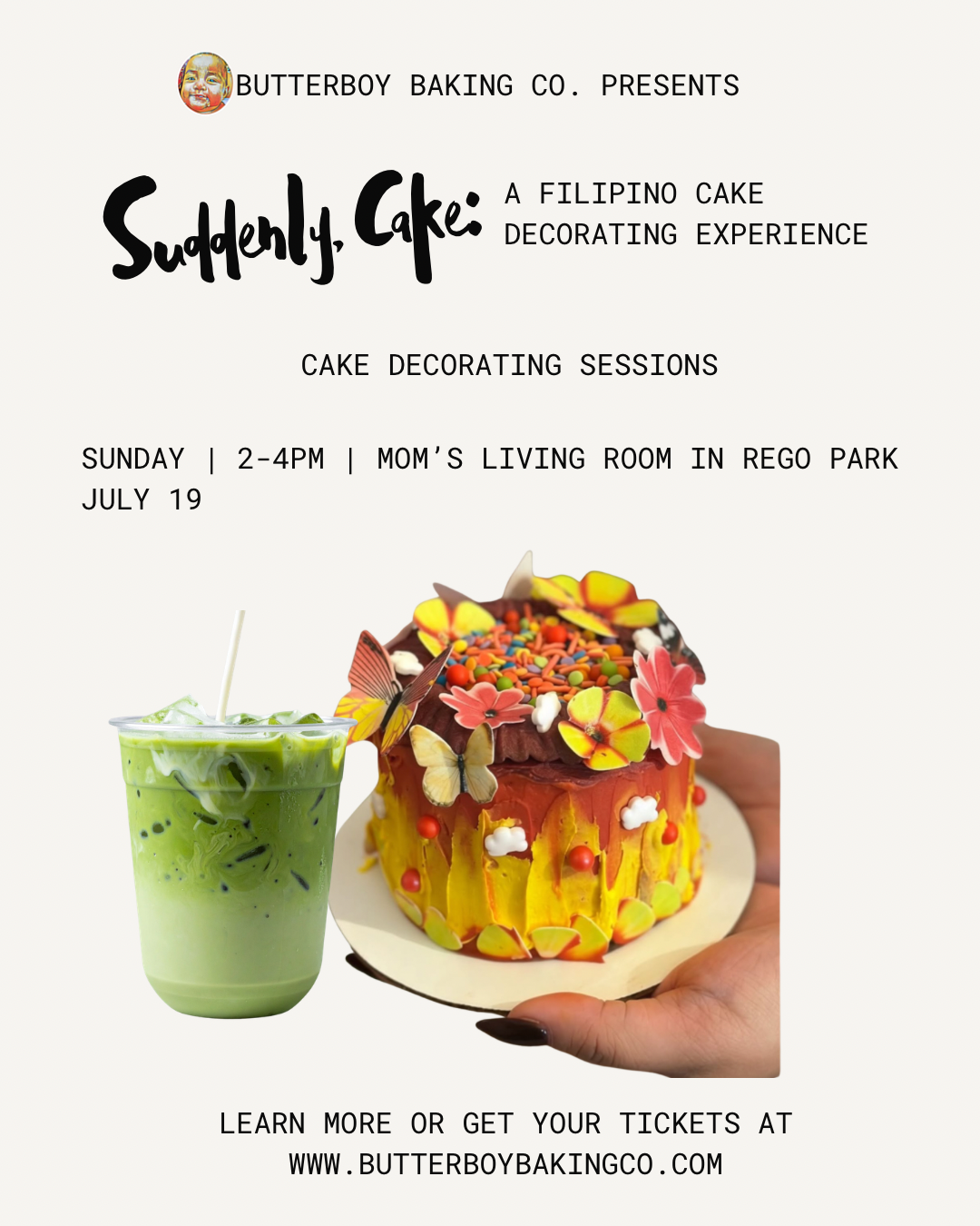 Red and yellow decorated cake flyer