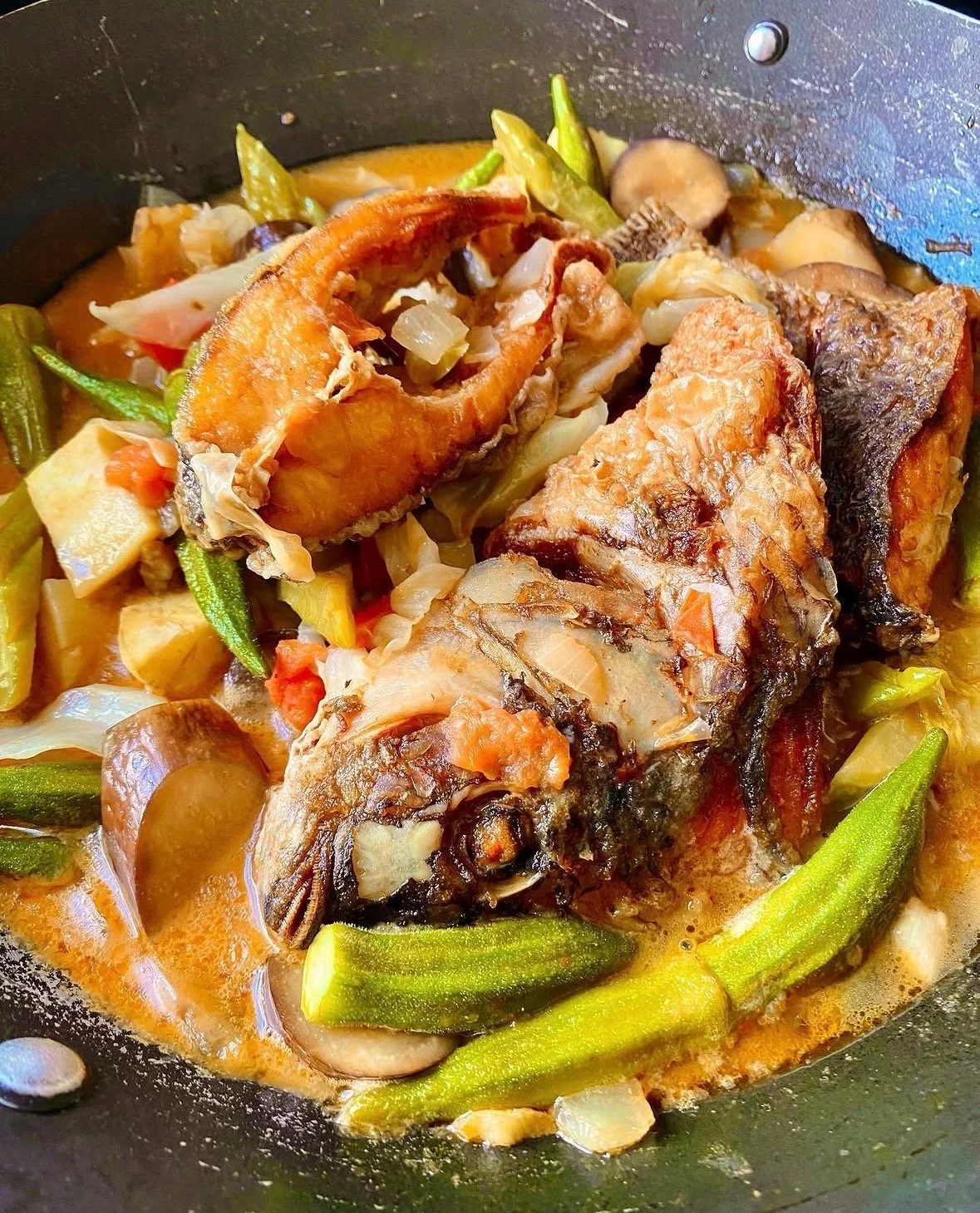 fish sinigang, with vegetables and tamarind broth