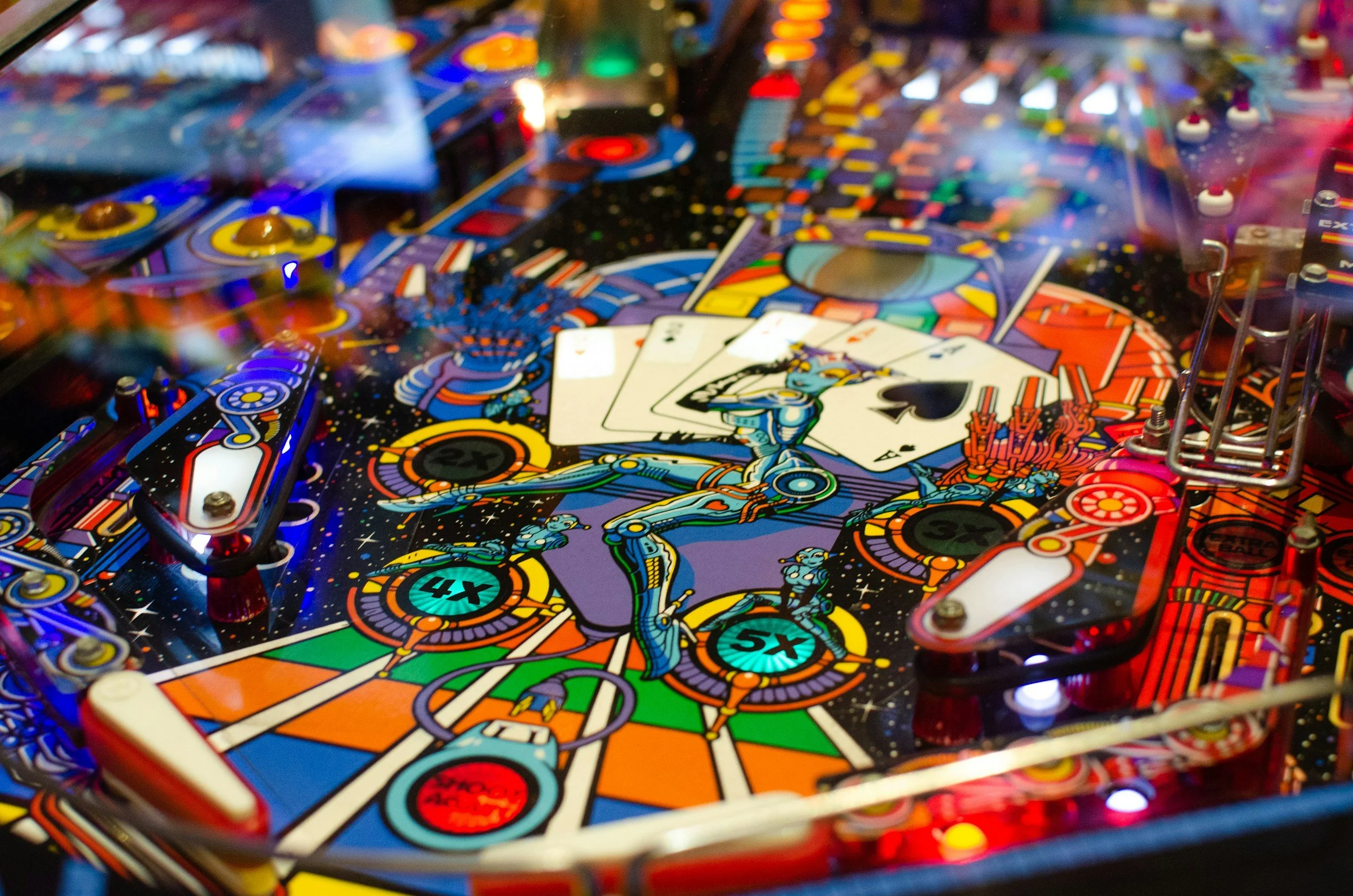 Close-up of a JackBot pinball machine playfield.