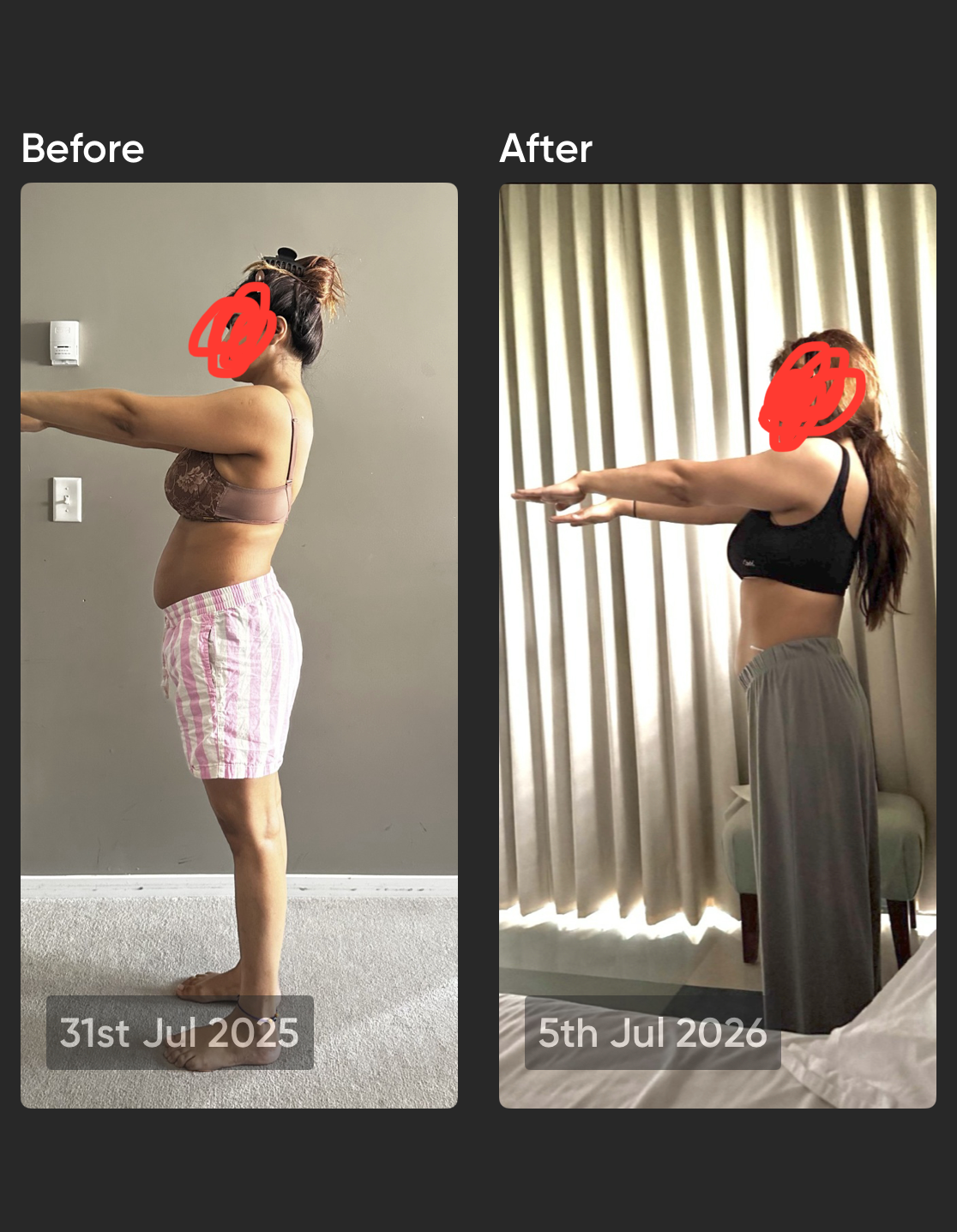 Before and after transformation photo of K. S.., coached by Rooted Resilience Fitness in Edmonton.