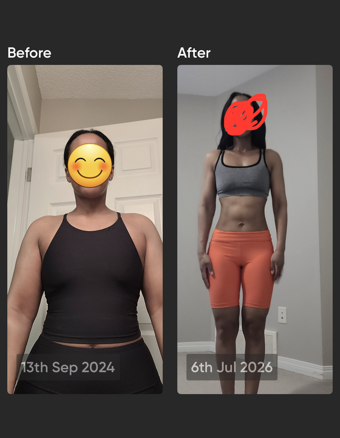 Before and after transformation photo of A. B., coached by Rooted Resilience Fitness in Edmonton.