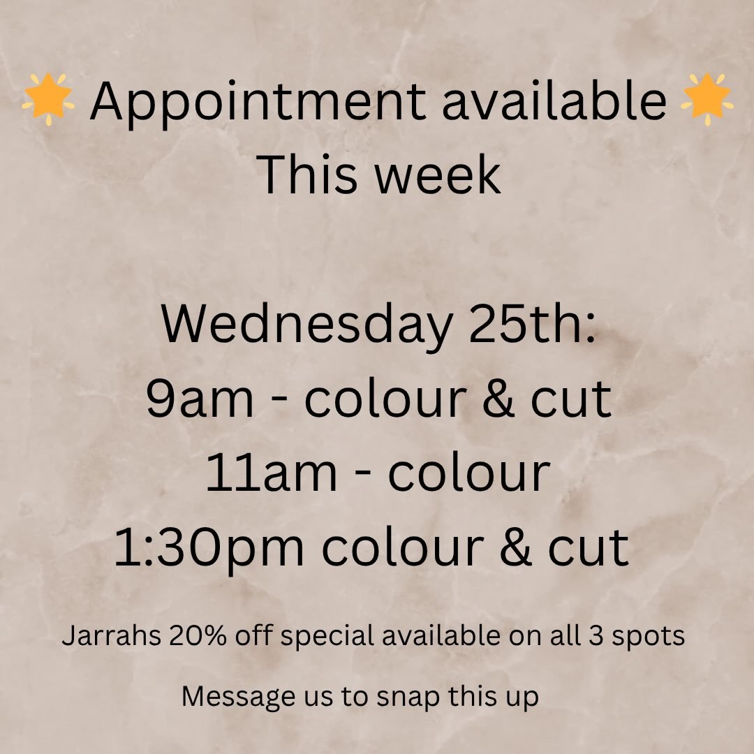 We only have some availability tomorrow - rest of the week is booked out. If you want to get onto Jarrahs 20% off sale before Easter message us to snap one of these up