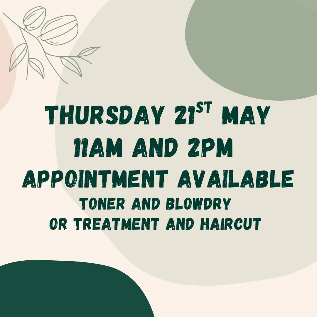 Thursday 21st! Jarrah has 2 spots available for either a toner and blow dry or treatment and haircut. Book online or message us if you want to grab one of these spots