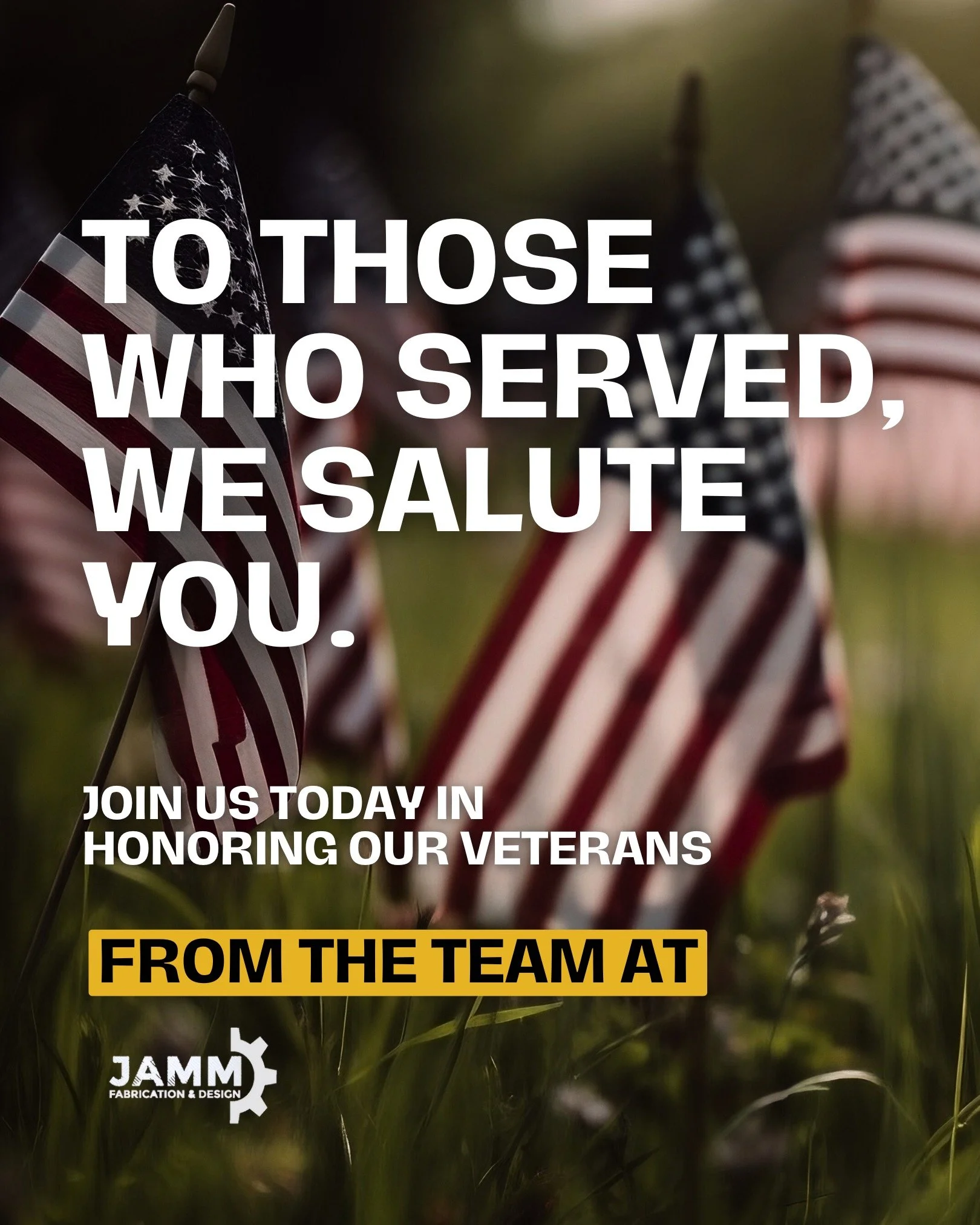Today, we proudly honor our veterans. Their courage, sacrifice, and strength protect the freedoms we all enjoy. From all of us at JAMM, thank you. 🇺🇸