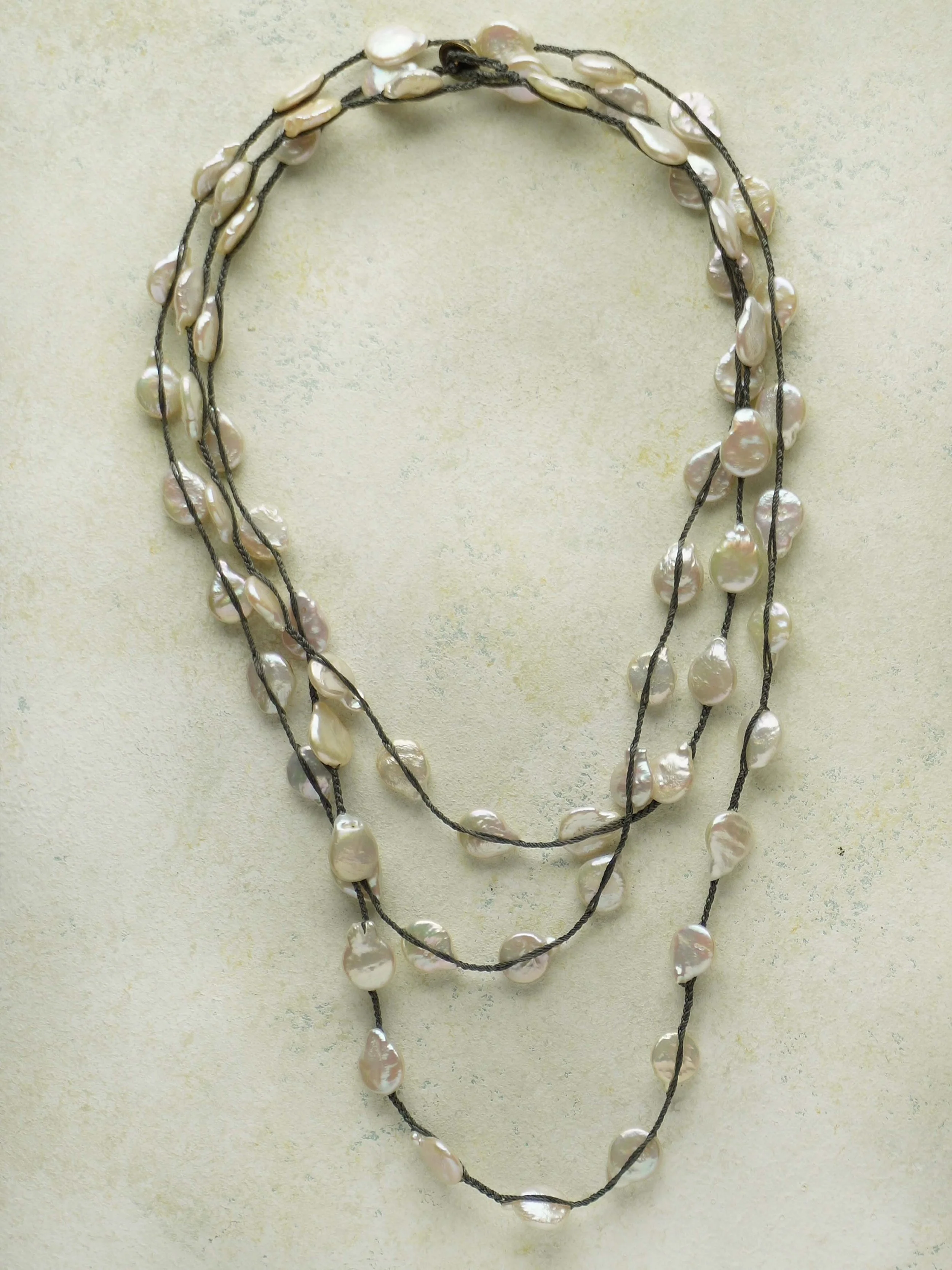 Triple Wrap Coin Pearl Necklace