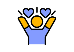 Icon of a person with raised arms and hearts above their head, symbolising the confidence they feel.