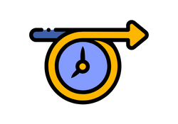 Icon showing a clock, and an arrow pointing to the right, representing the concept of support.