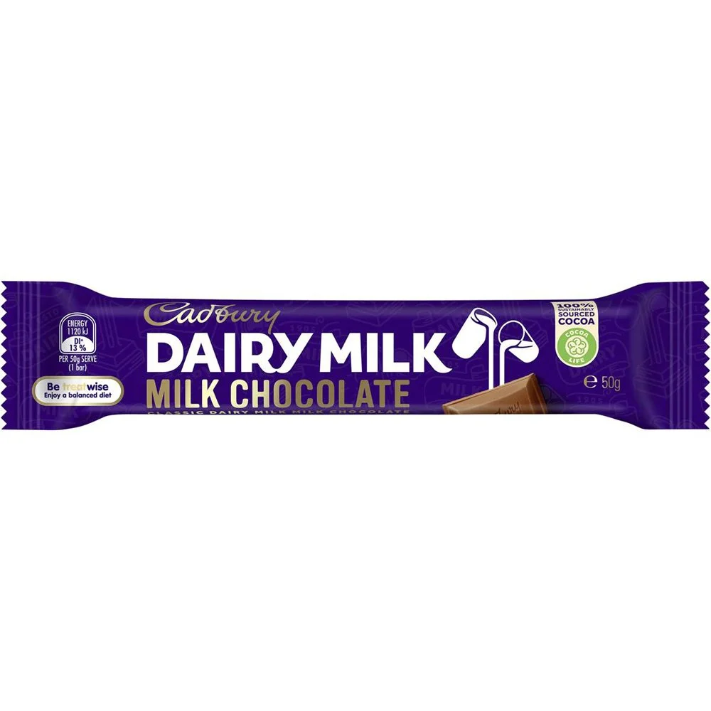 Cadbury Dairy Milk Milk Chocolate bar in purple packaging with white and gold text.