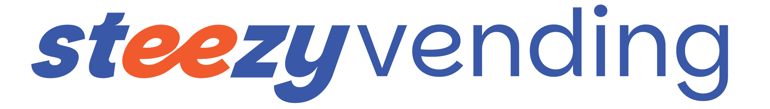 Steezy Vending logo in blue and orange lettering.