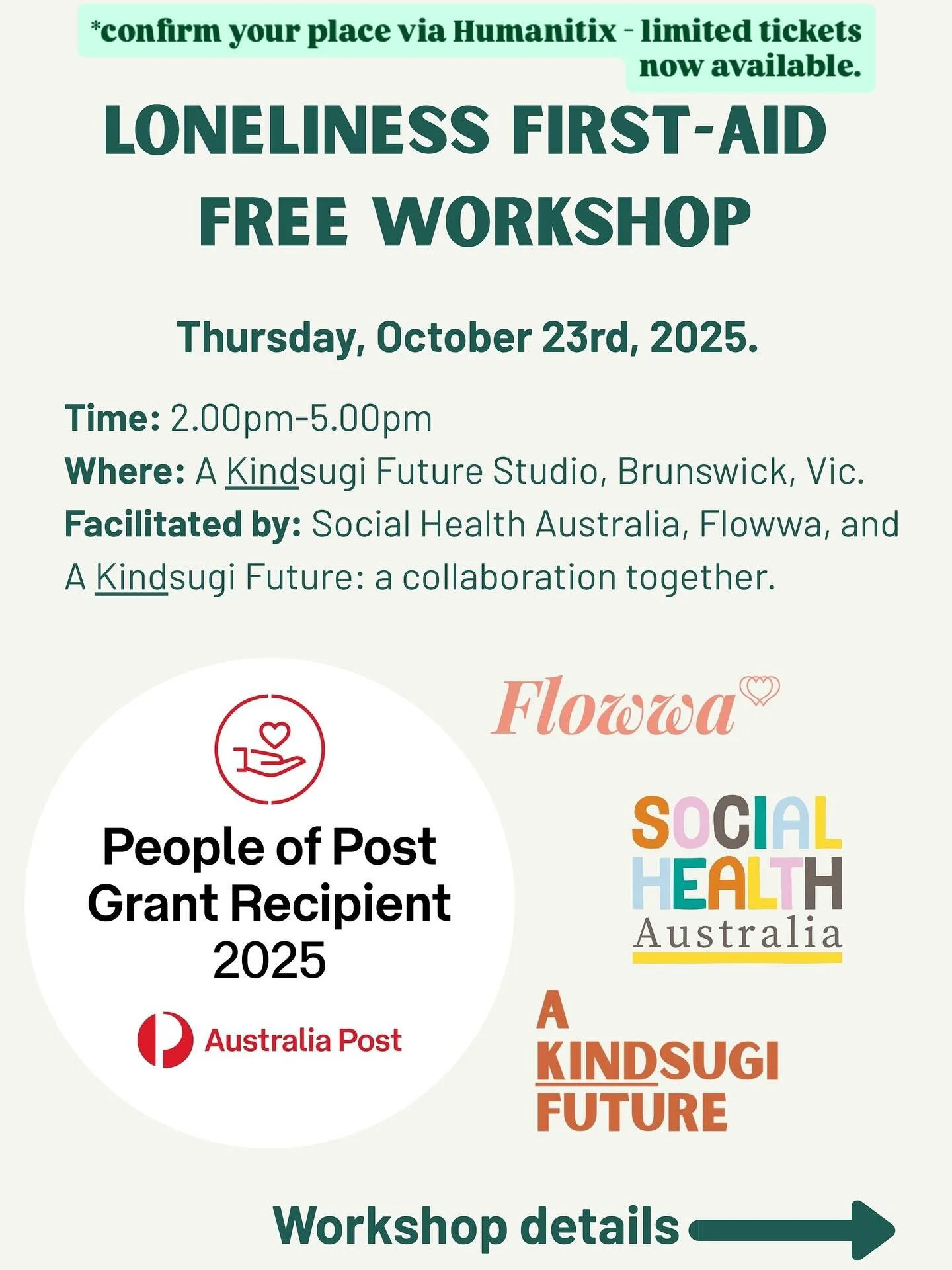 Big news! We’re proud to be an @auspost 2025 People of Post Grant recipient for this project collaboration between Social Health Australia, Flowwa and A Kindsugi Future.
This means we’ve been very kindly funded by Australia Post to share