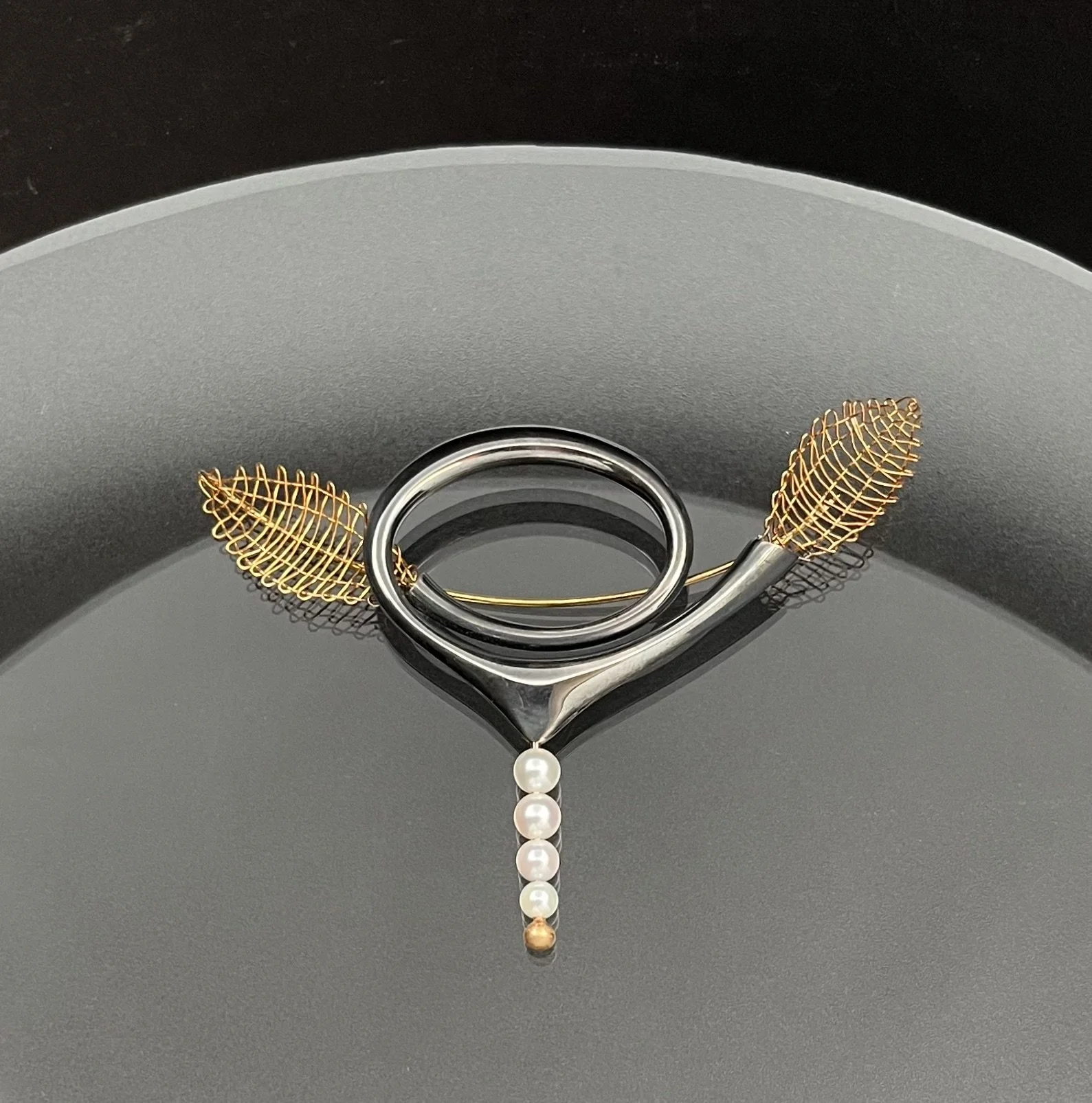 One of a kind gold and silver brooch