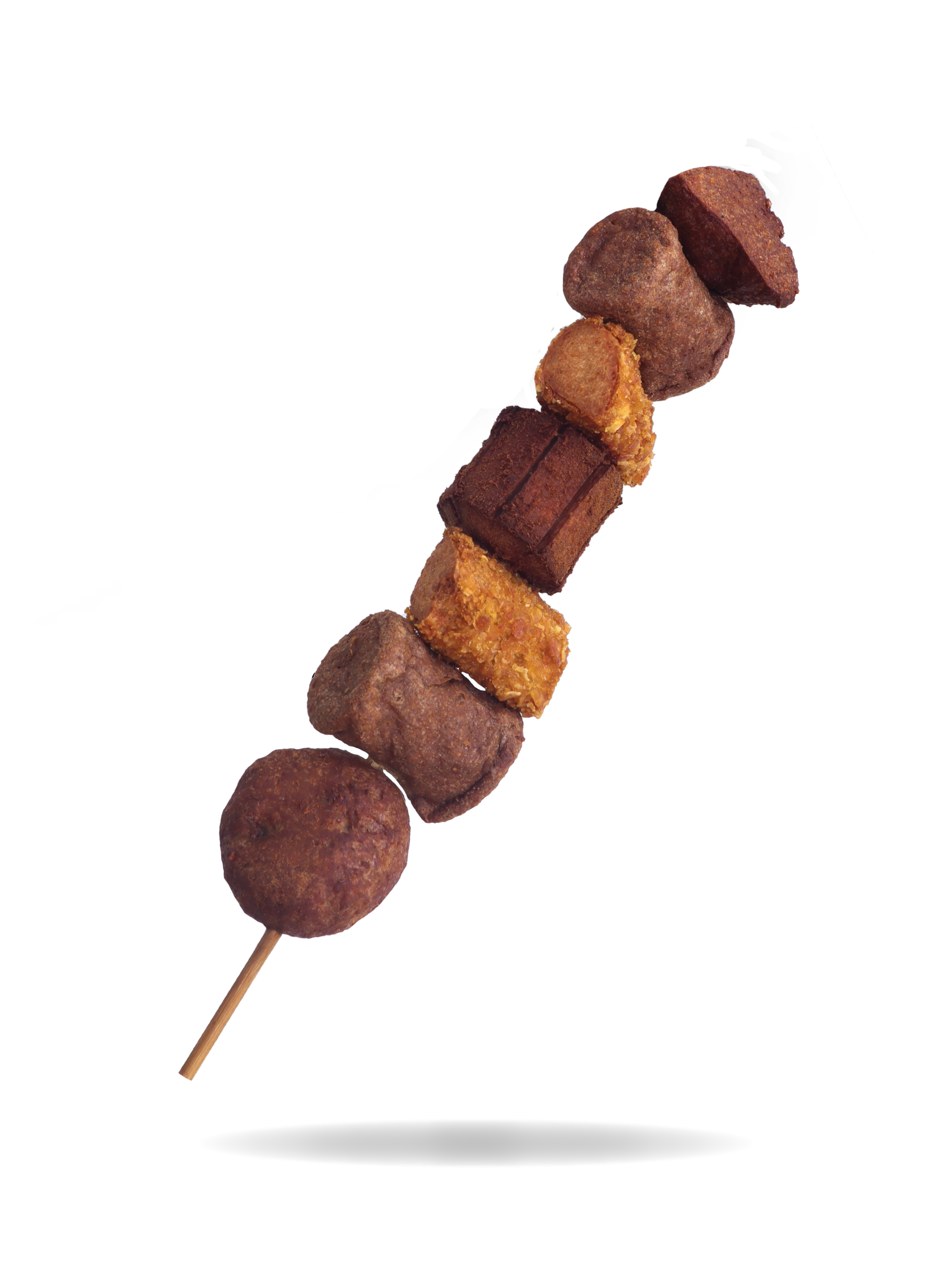 Soort foto met verschillende gefrituurde snacks op een prikkertje en een grafiek op de achtergrond.