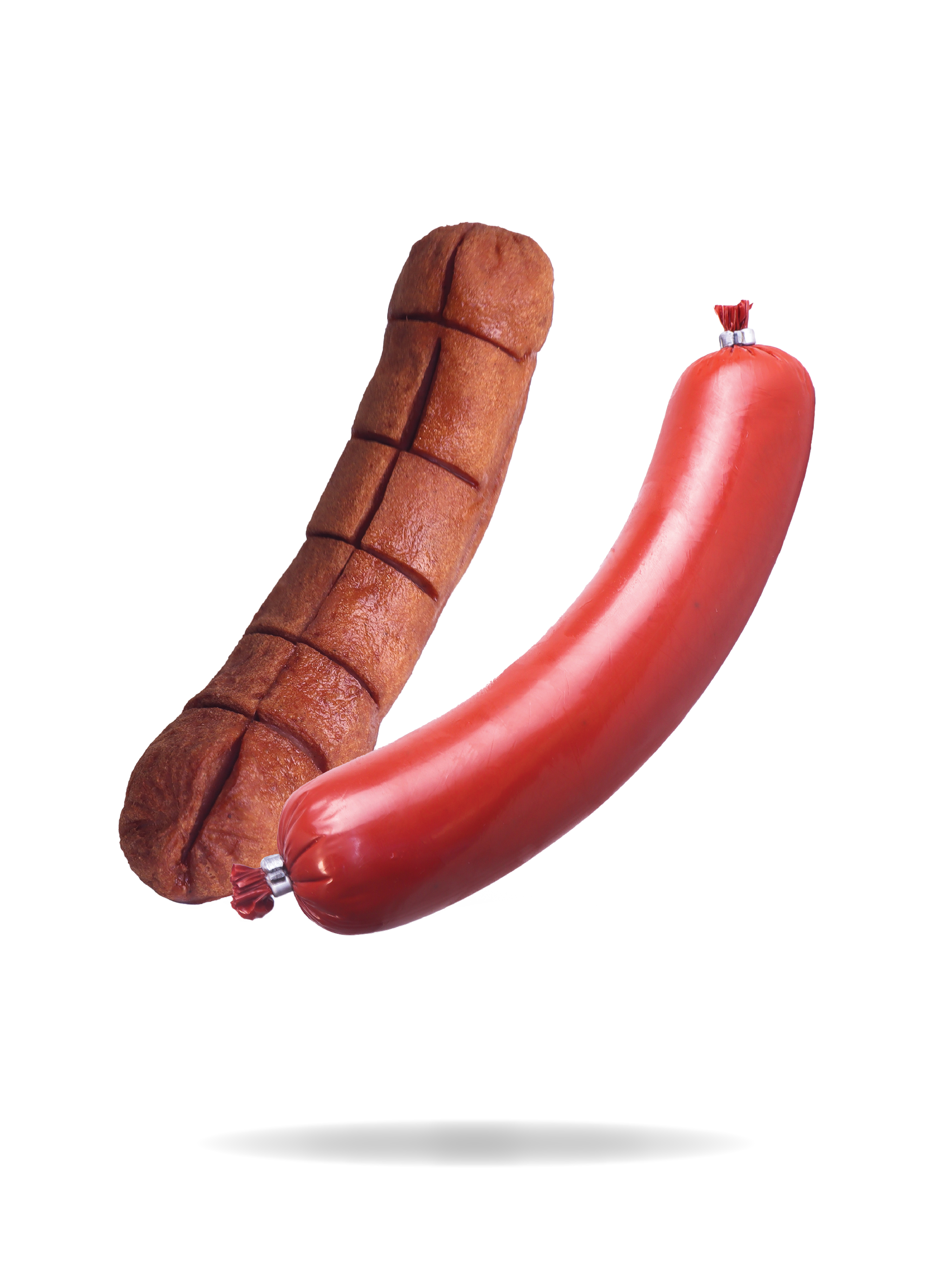 Gebakken worst en gefilodeerde worst naast elkaar.