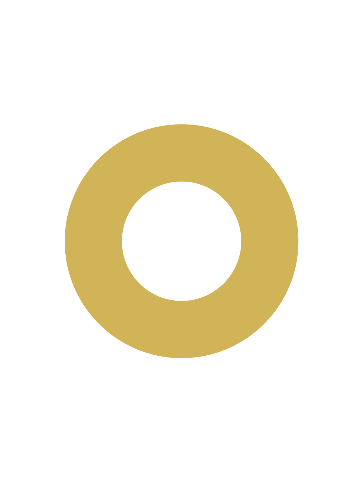 A solid gold-colored ring or doughnut-shaped object on a white background.