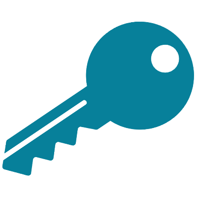 A simple, stylized illustration of a key with a round head and jagged tooth edge.