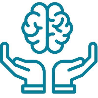 Two hands holding a brain, symbolizing mental health or support.