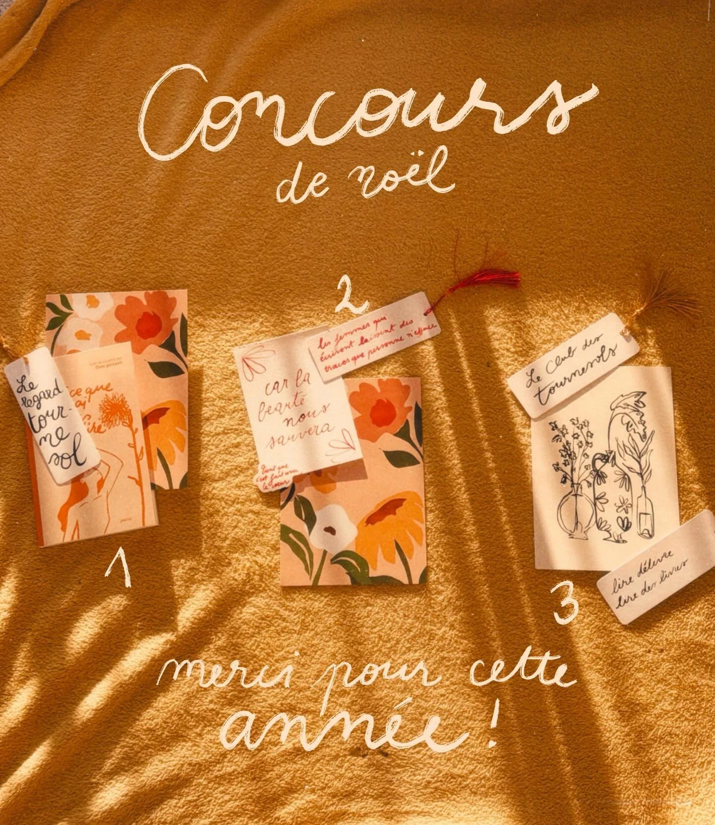 Jour 11 - calendrier de l&rsquo;avent po&eacute;tique 

✨concours✨

Pour finir l&rsquo;ann&eacute;e, 
j&rsquo;avais envie de vous laisser un peu de soleil.
Pas celui du ciel : celui qui reste dans le c&oelig;ur, 
m&ecirc;me en d&eacute;cembre.
Celui 