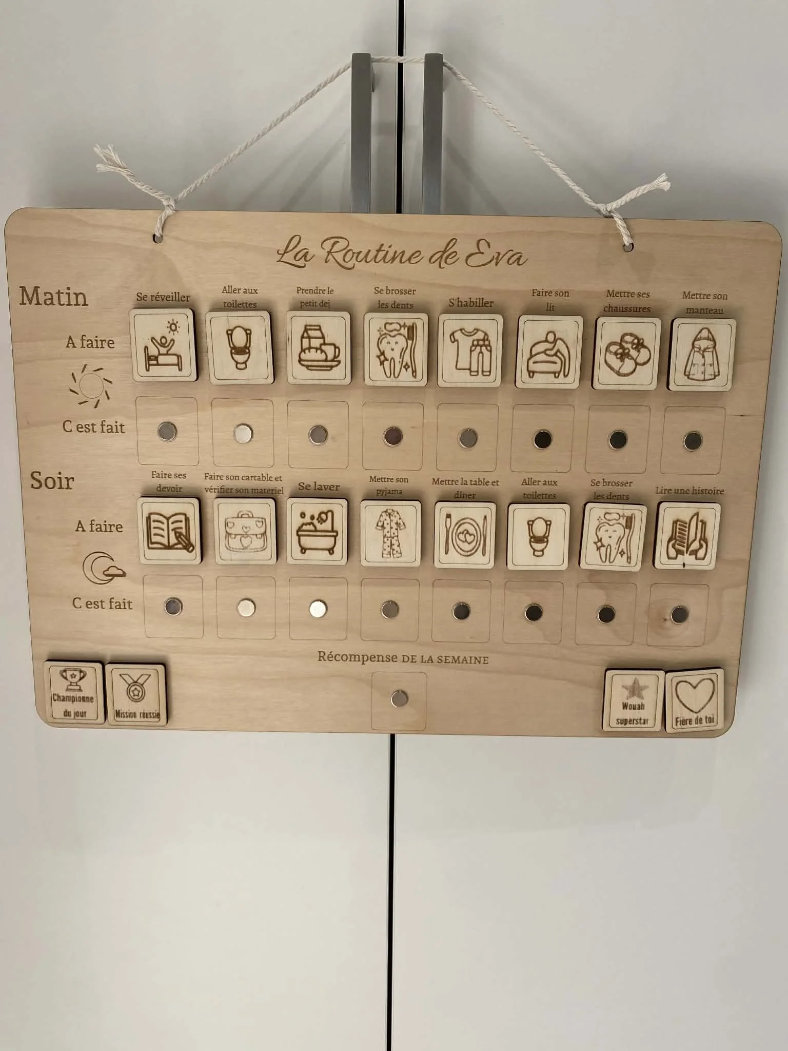 tableau routine - panneau - routine - enfants - matin - soir - bois - personnalisé - autonomie enfant-panneau éducatif
