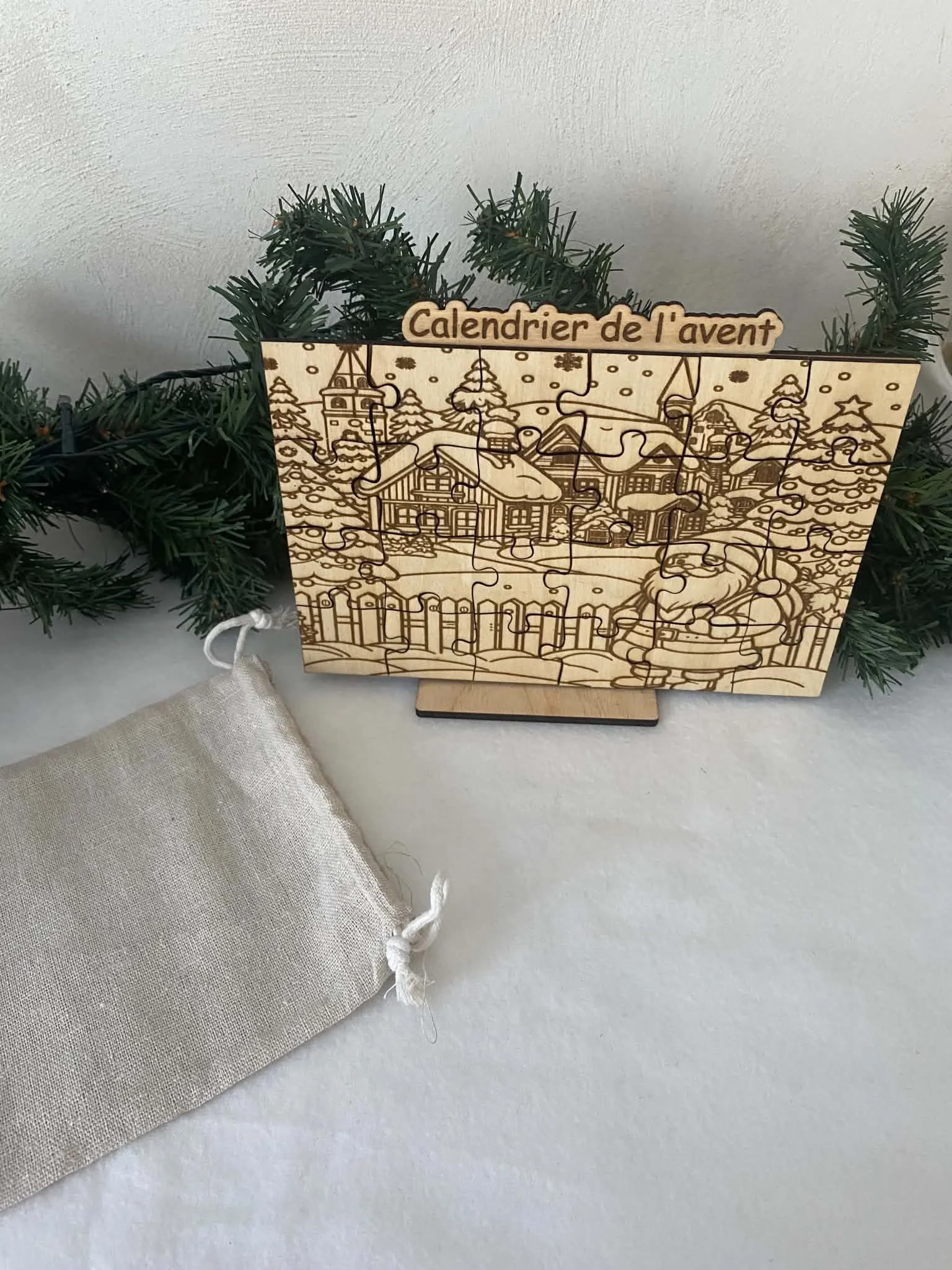 Calendrier de l'avent - bois - puzzle - village