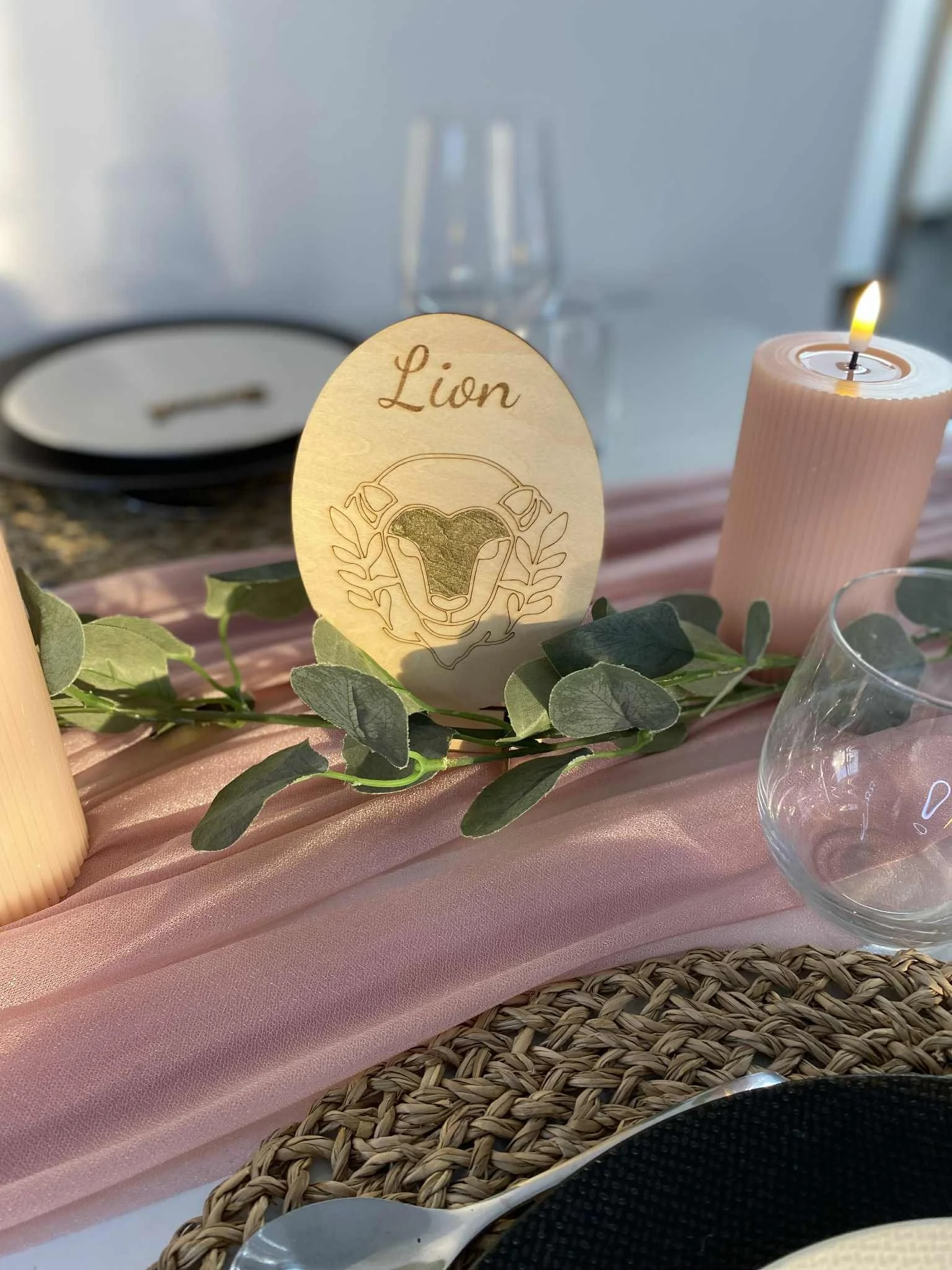 Numéro de table thème signes astrologiques - Bois et Or  22 carats à l'unité