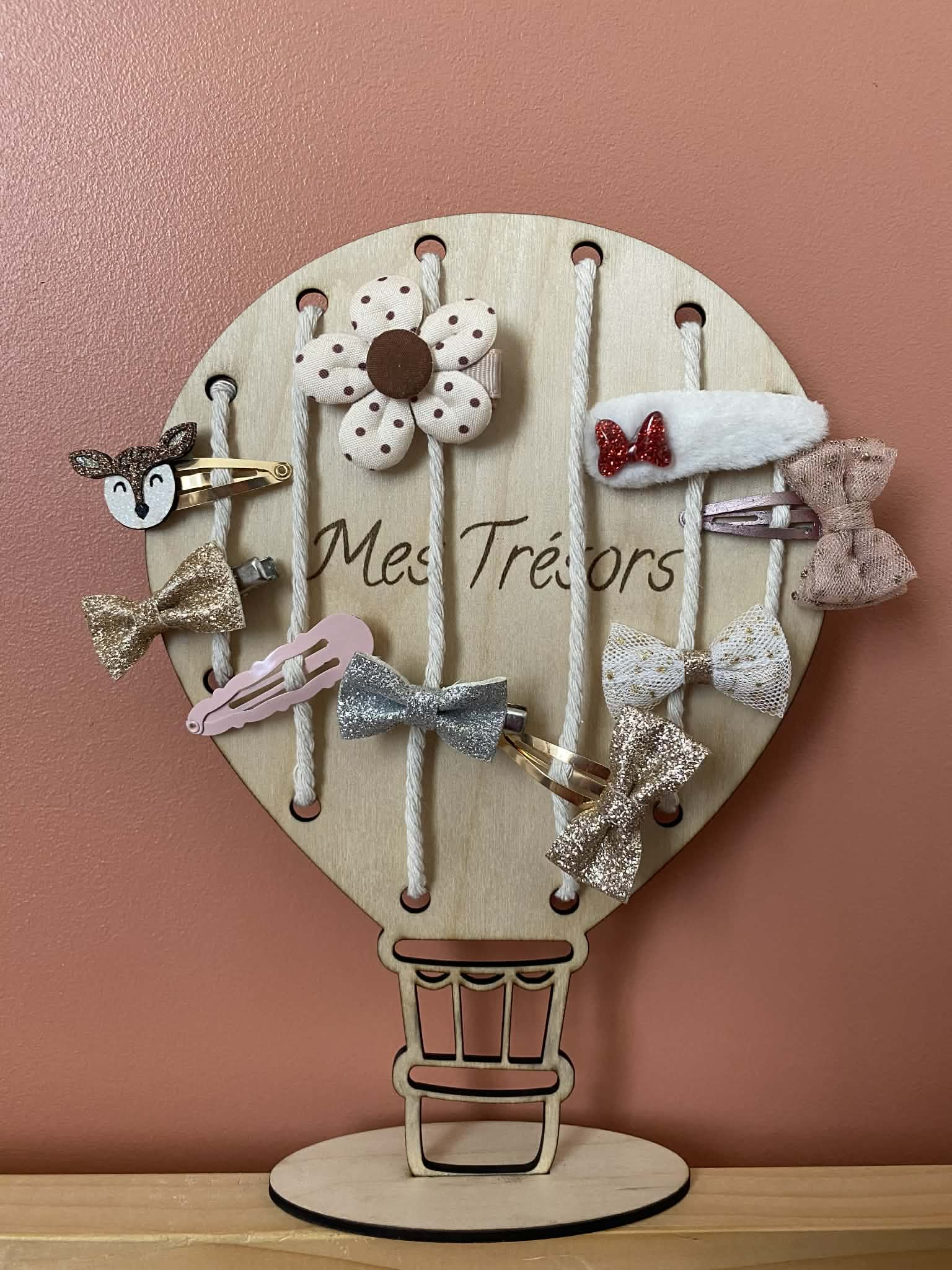 Porte-barrette-support-suspension-rangement-décormation-bois-fille