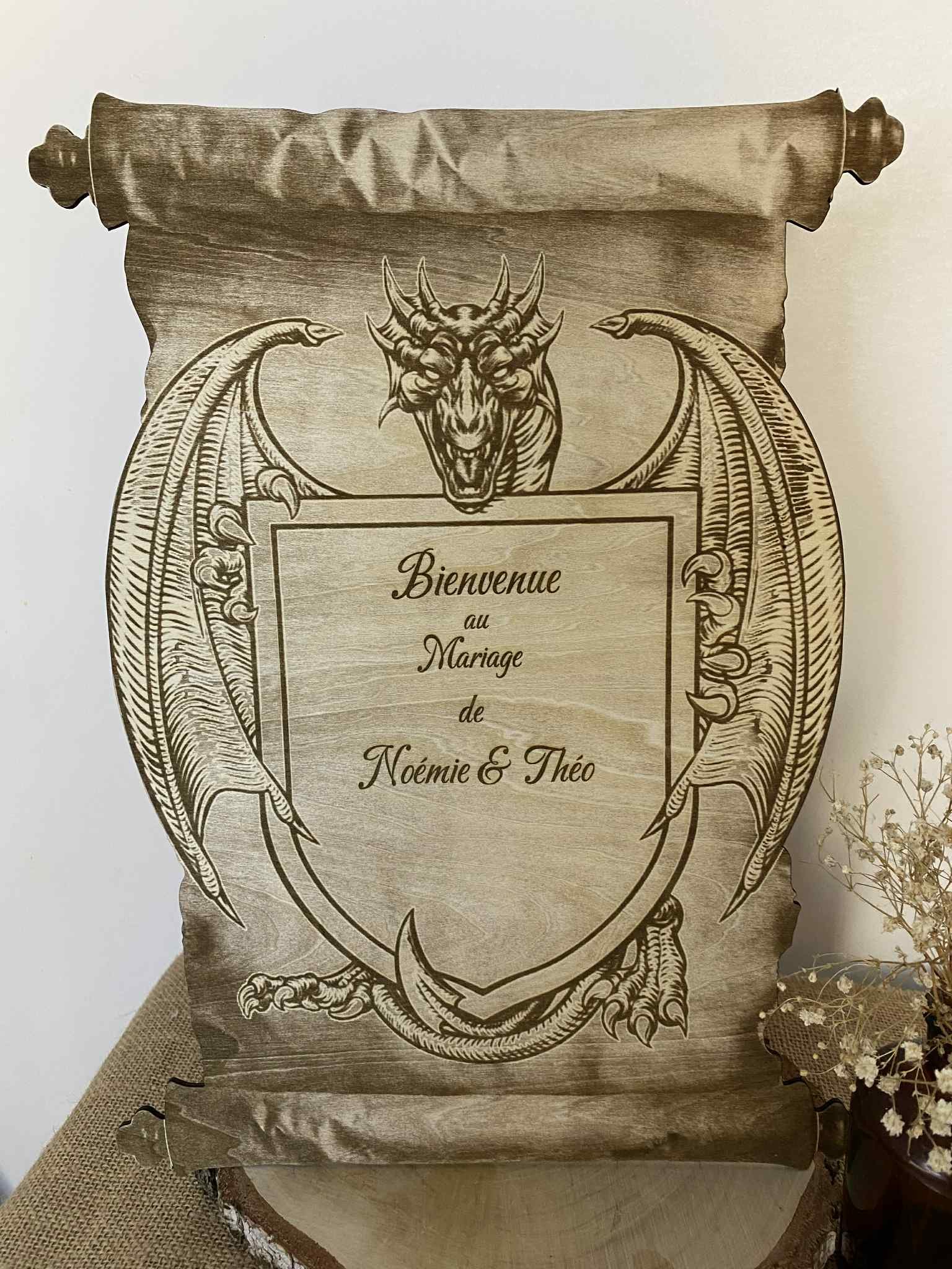 Panneau - mariage - médieval - viking - décoration - entrée- personnalisé - original - parchemin