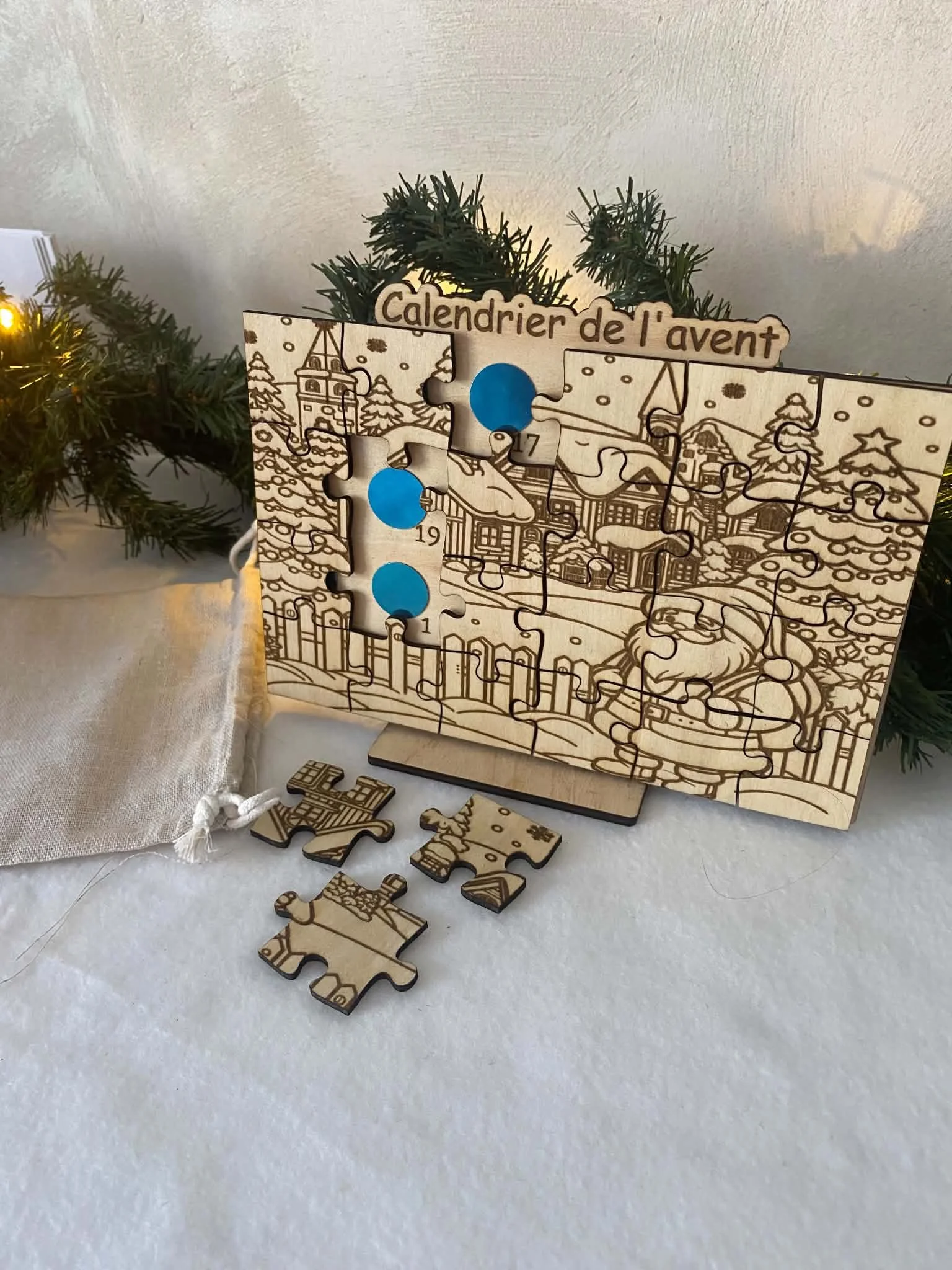 calendrier de l'avent - puzzle - bois - noël - village de noel