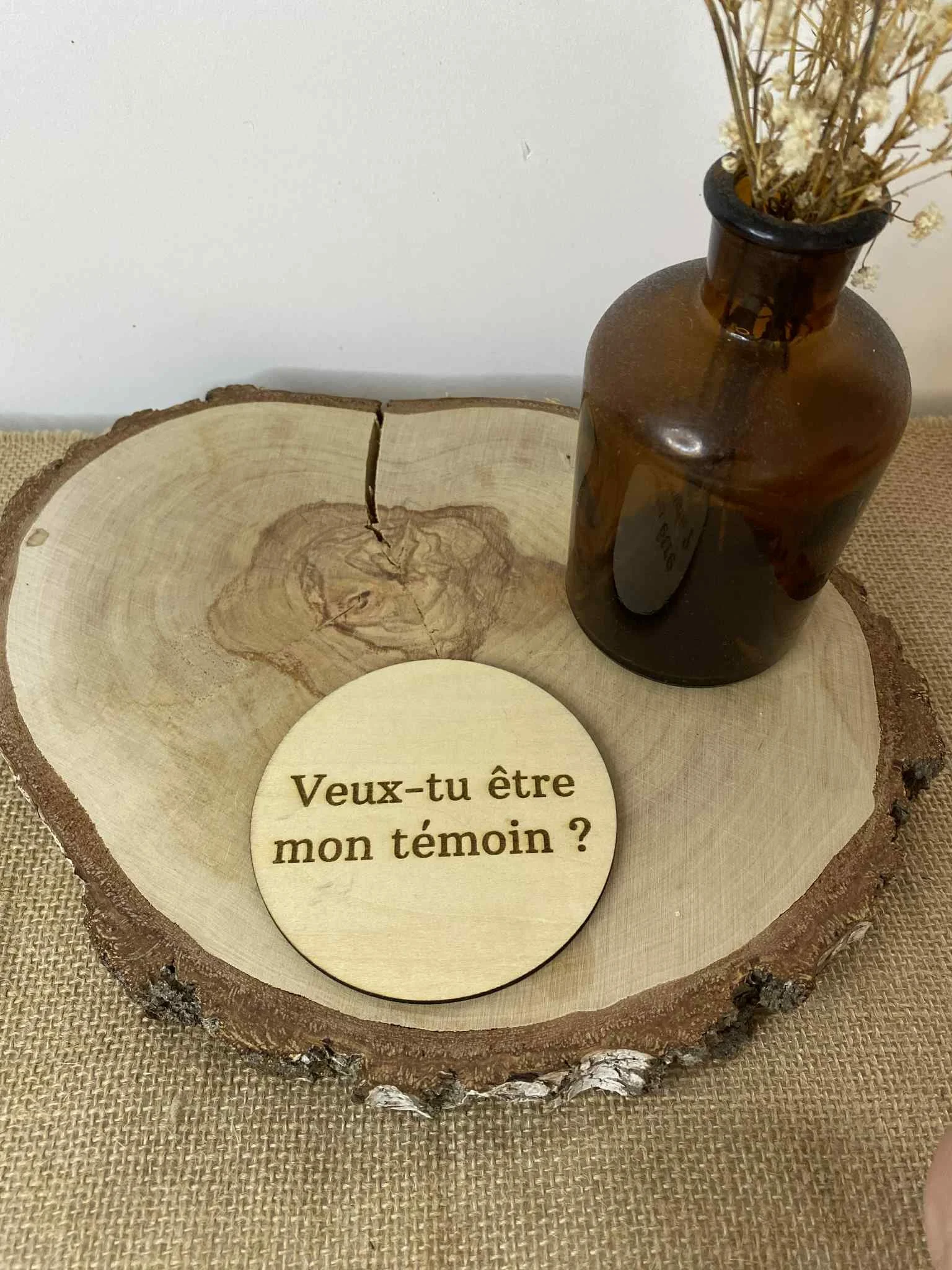 Ensemble de 6 dessous de verre en bois avec socle – Message surprise personnalisé