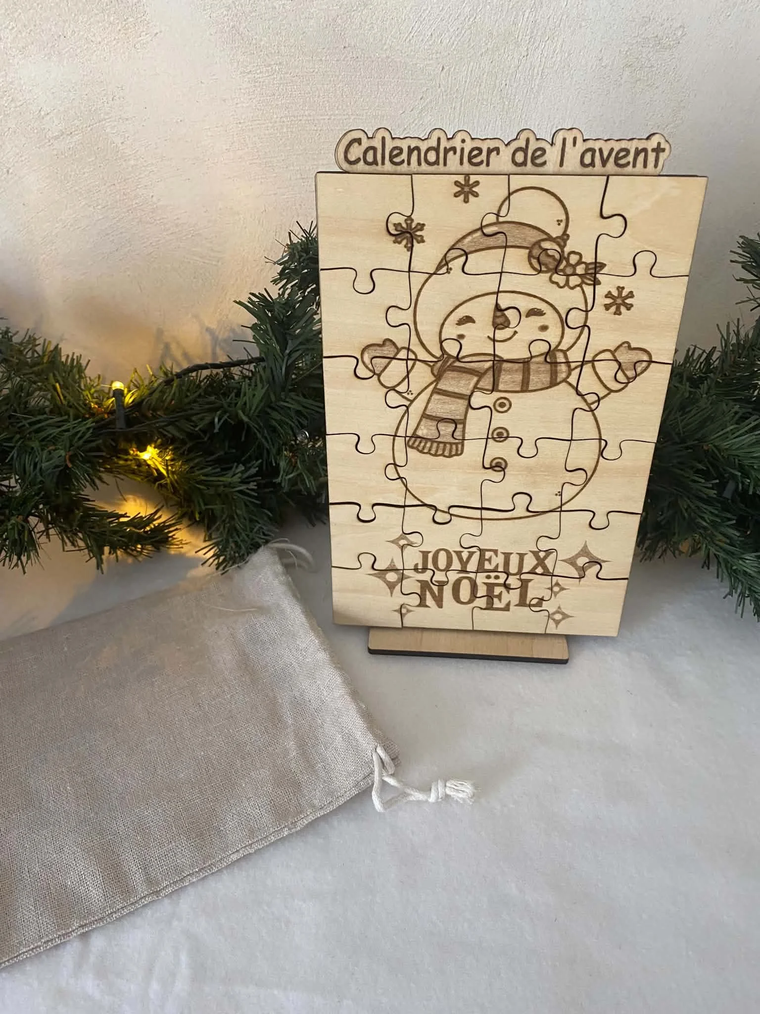 calendrier de l'avent - puzzle - bois - noël - bonhomme de neige