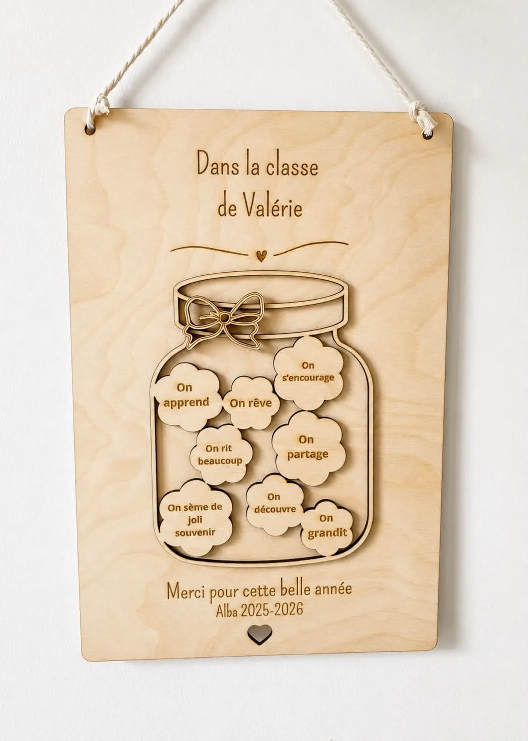 Cadeau de fin d'année pour maîtresse, nounou - Plaque décorative personnalisée à suspendre